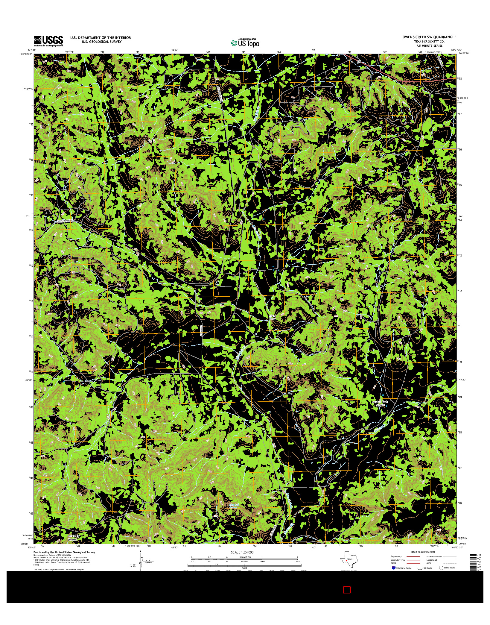 USGS US TOPO 7.5-MINUTE MAP FOR OWENS CREEK SW, TX 2016