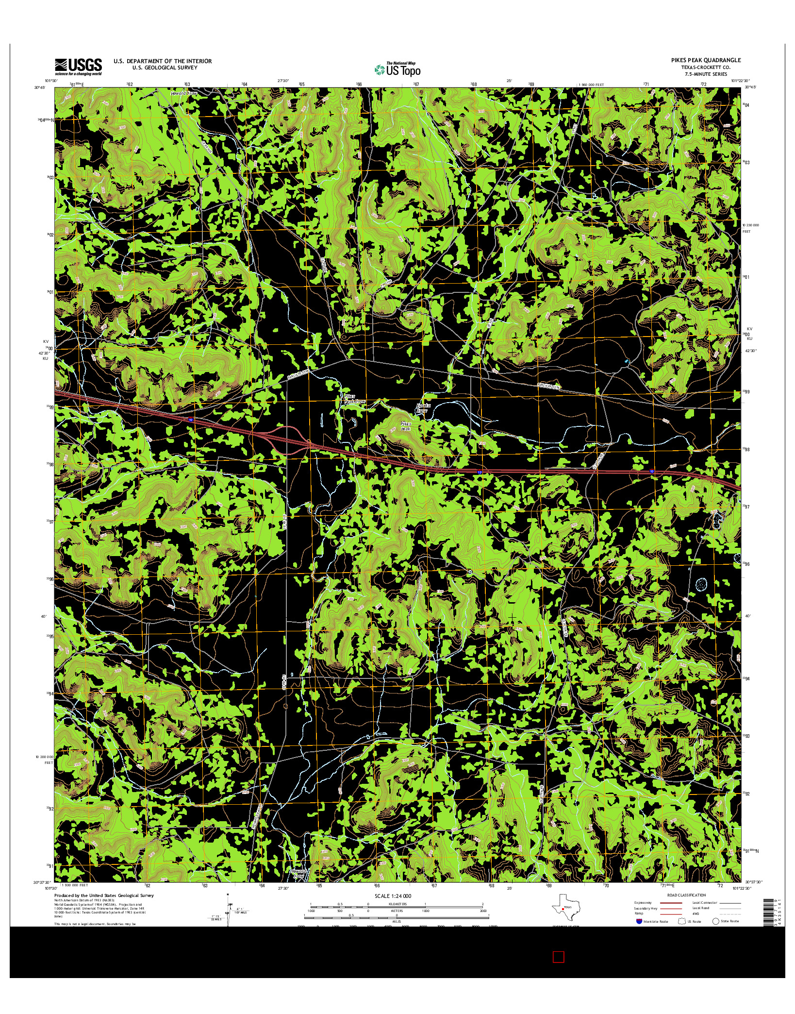 USGS US TOPO 7.5-MINUTE MAP FOR PIKES PEAK, TX 2016