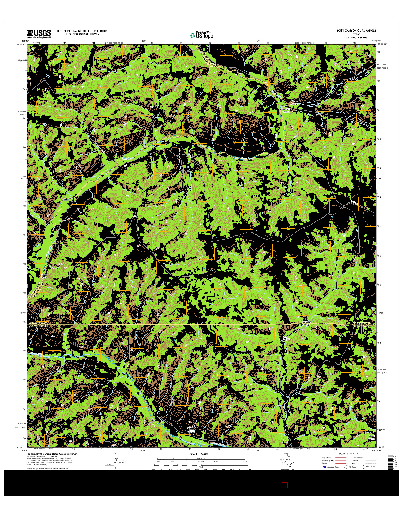 USGS US TOPO 7.5-MINUTE MAP FOR POST CANYON, TX 2016