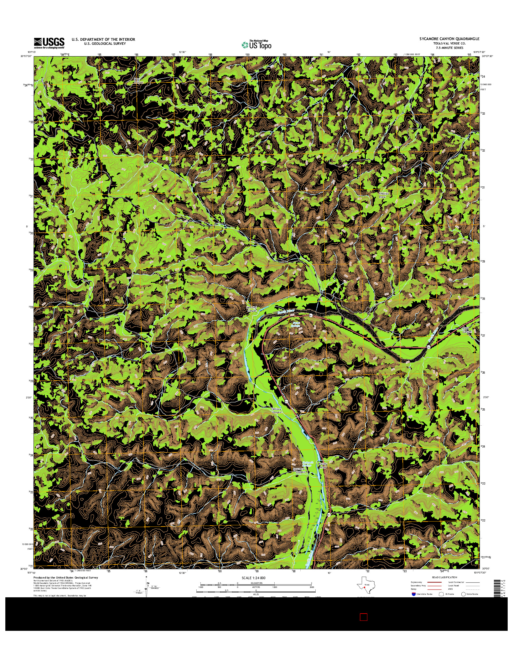 USGS US TOPO 7.5-MINUTE MAP FOR SYCAMORE CANYON, TX 2016