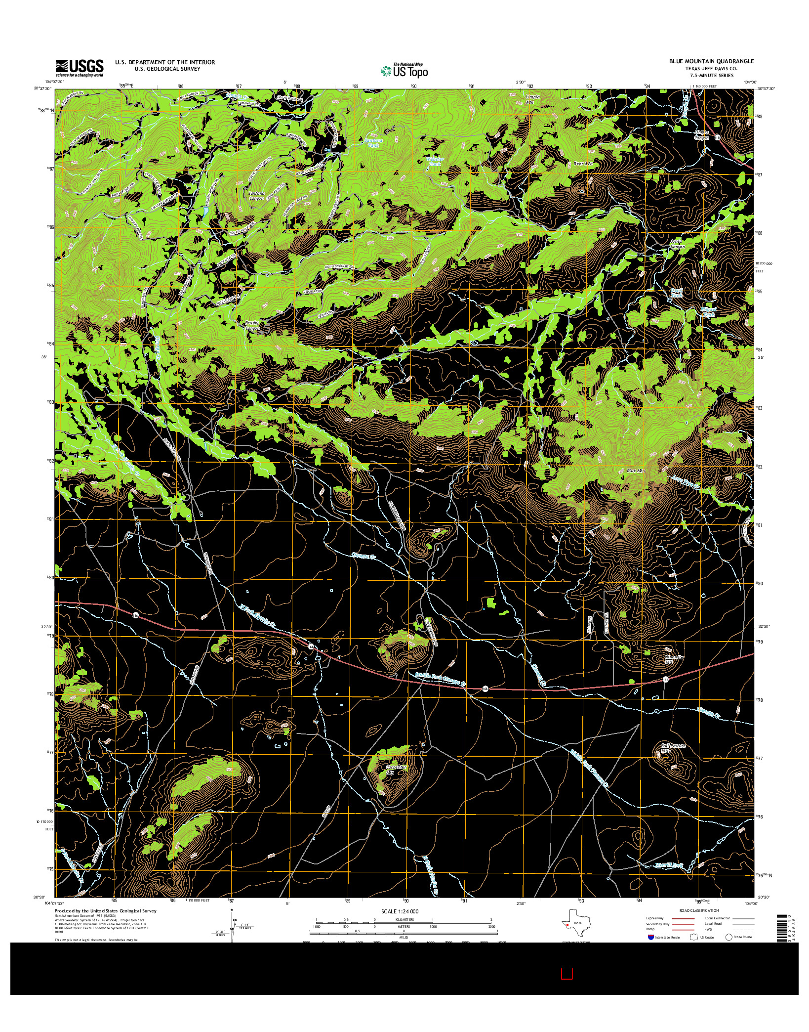 USGS US TOPO 7.5-MINUTE MAP FOR BLUE MOUNTAIN, TX 2016