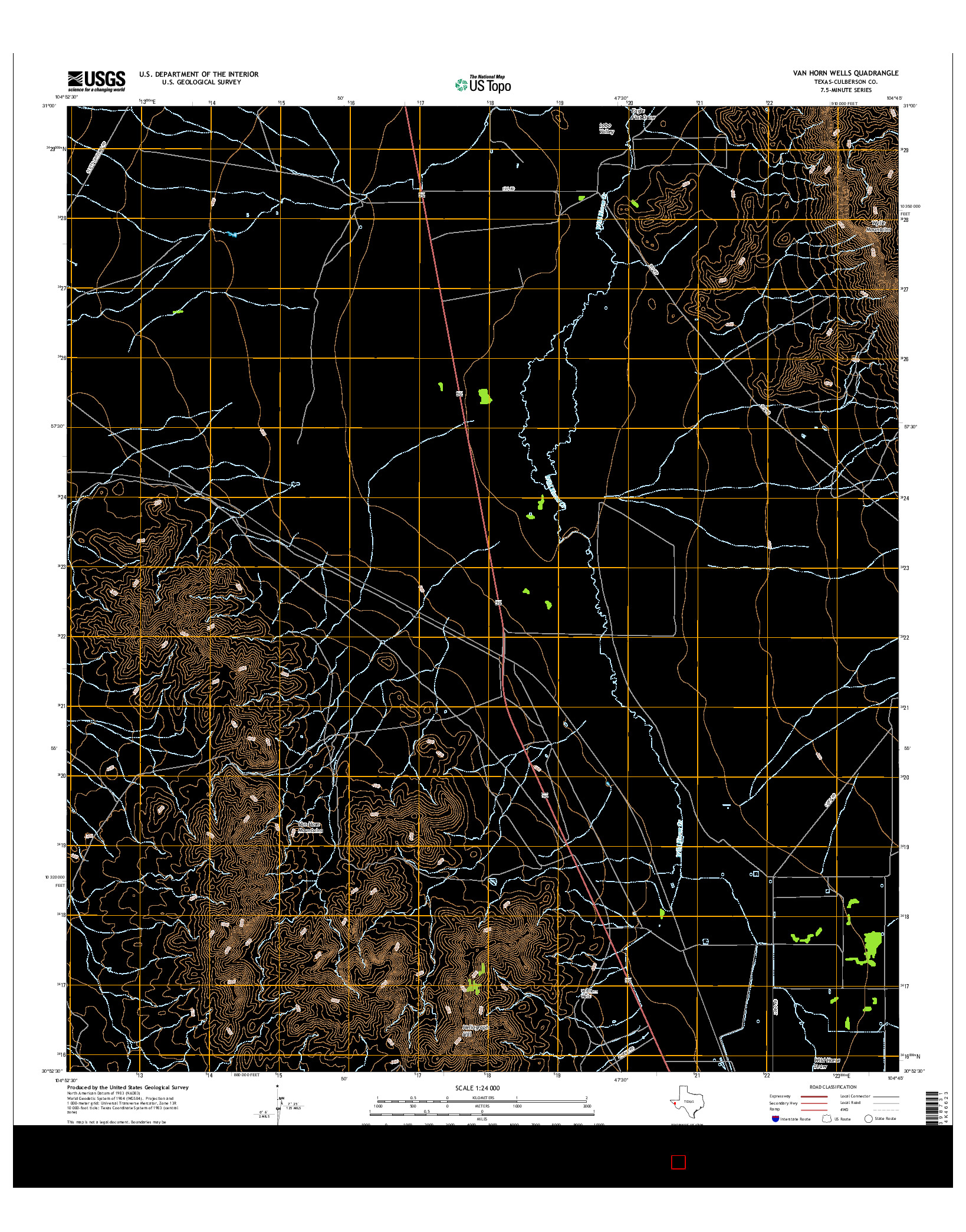 USGS US TOPO 7.5-MINUTE MAP FOR VAN HORN WELLS, TX 2016