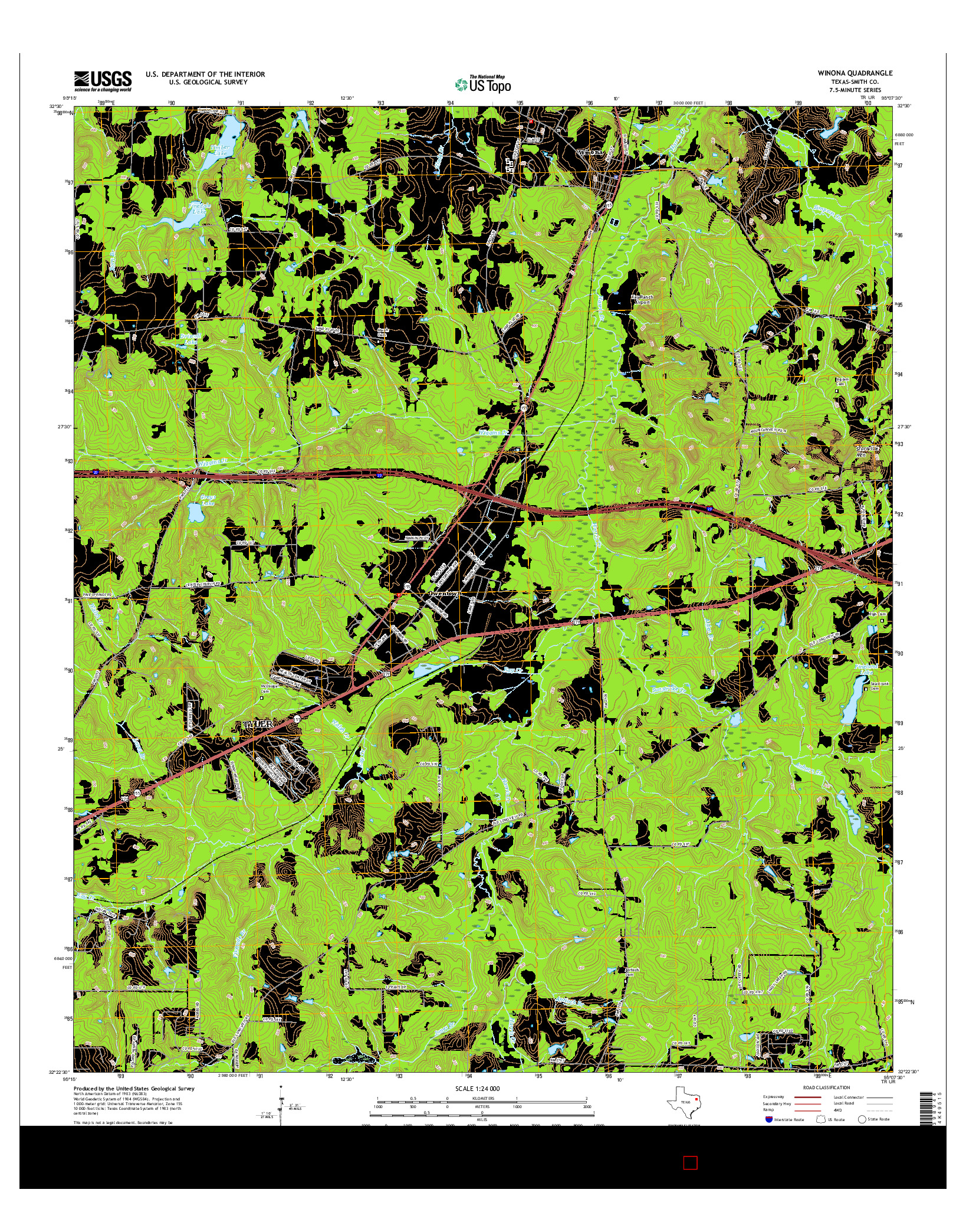 USGS US TOPO 7.5-MINUTE MAP FOR WINONA, TX 2016