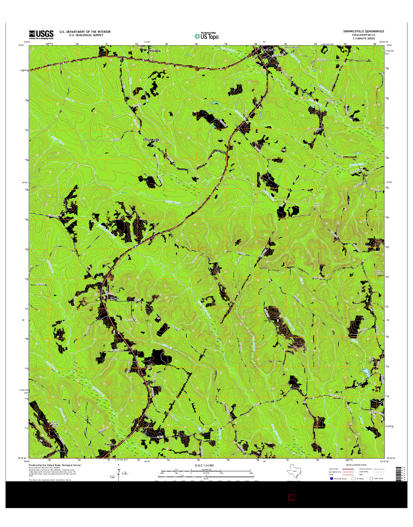 USGS US TOPO 7.5-MINUTE MAP FOR SHANKLEVILLE, TX 2016