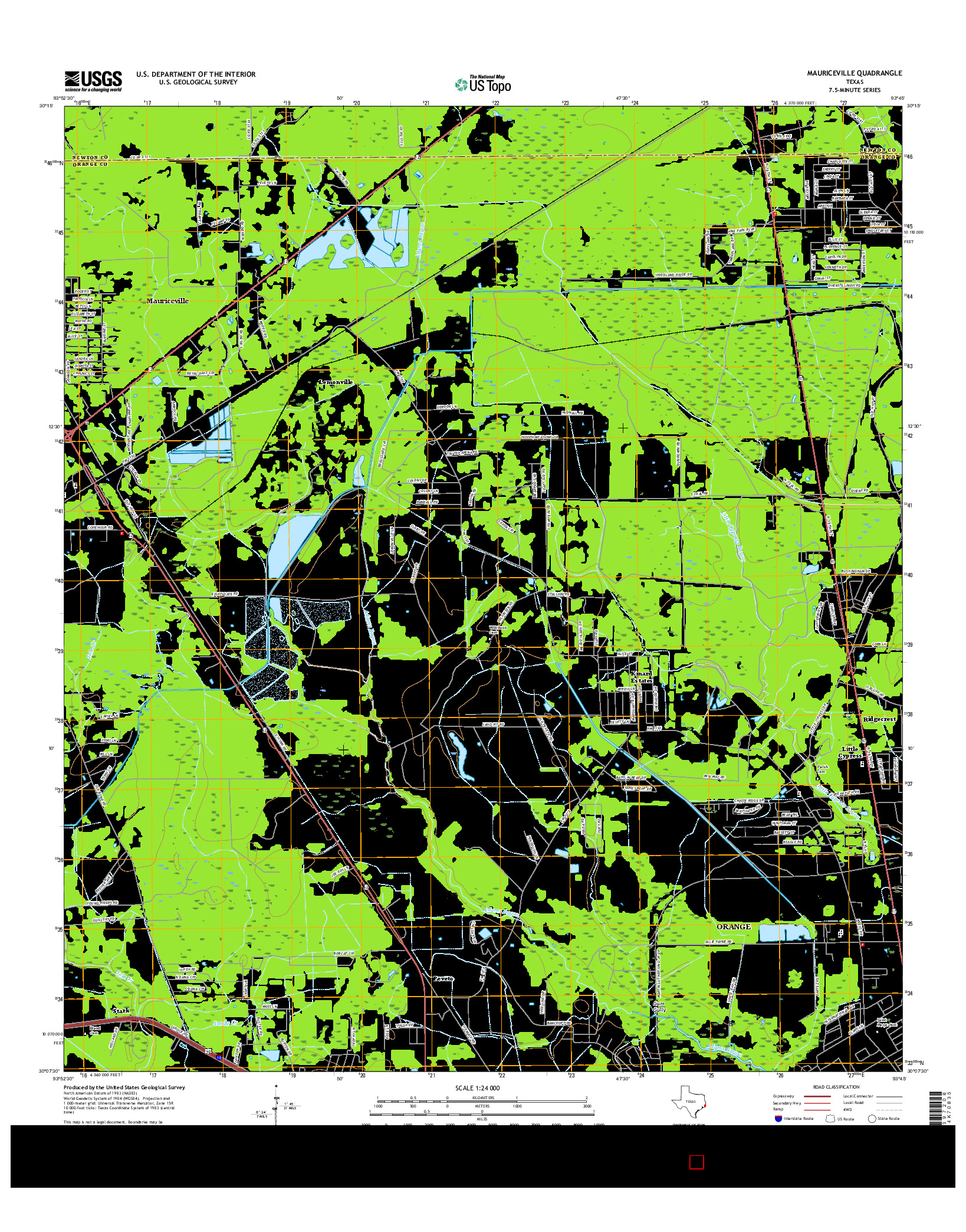 USGS US TOPO 7.5-MINUTE MAP FOR MAURICEVILLE, TX 2016