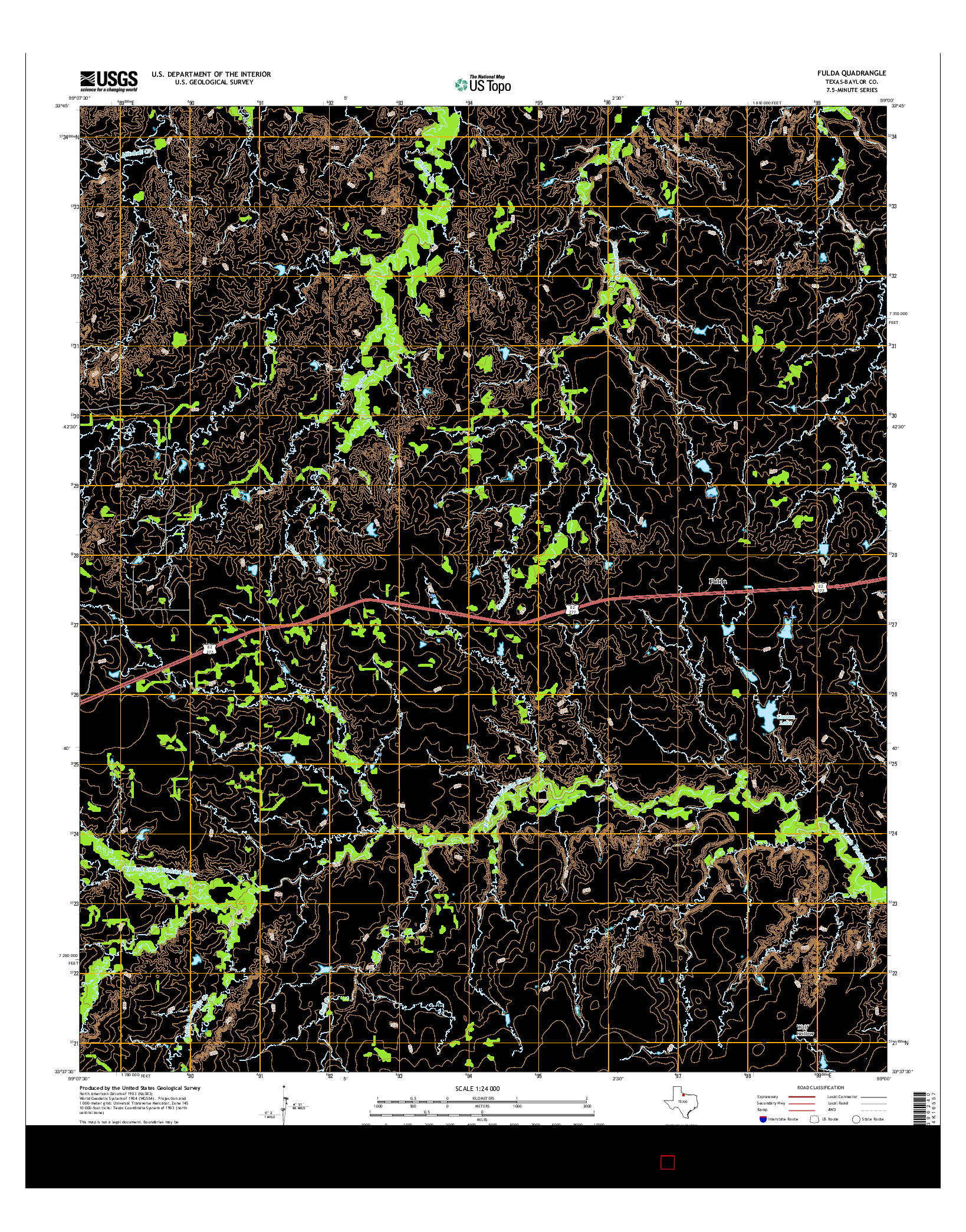 USGS US TOPO 7.5-MINUTE MAP FOR FULDA, TX 2016