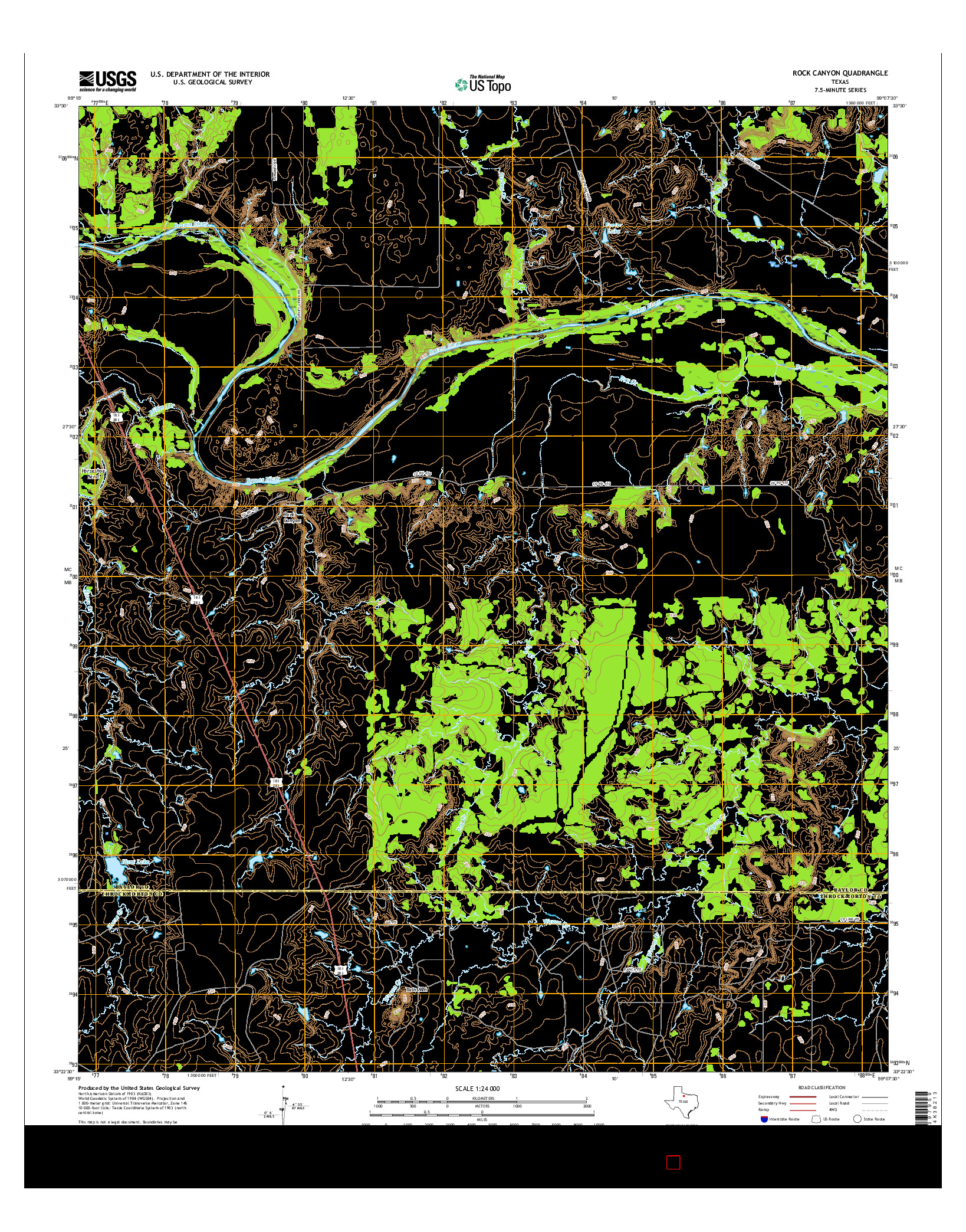 USGS US TOPO 7.5-MINUTE MAP FOR ROCK CANYON, TX 2016