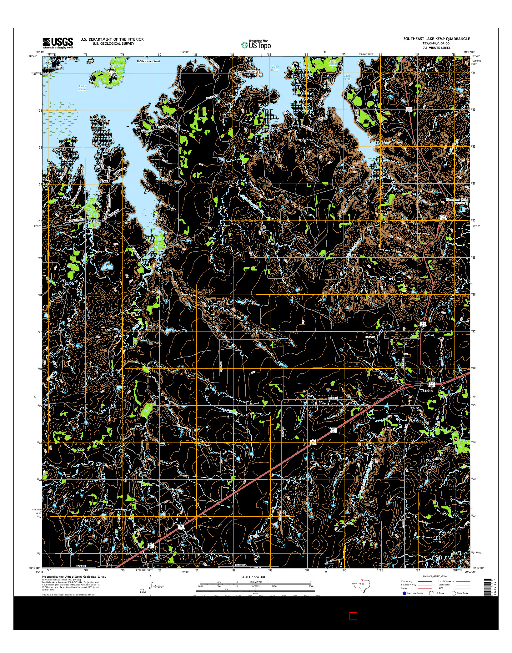 USGS US TOPO 7.5-MINUTE MAP FOR SOUTHEAST LAKE KEMP, TX 2016