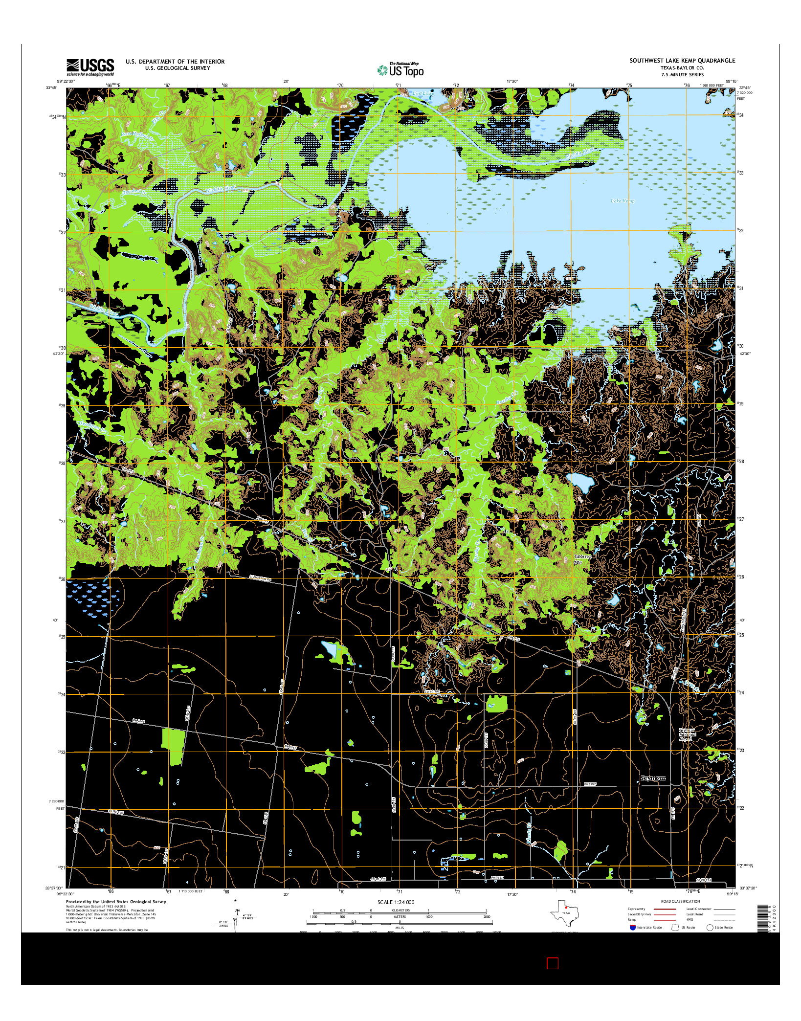 USGS US TOPO 7.5-MINUTE MAP FOR SOUTHWEST LAKE KEMP, TX 2016