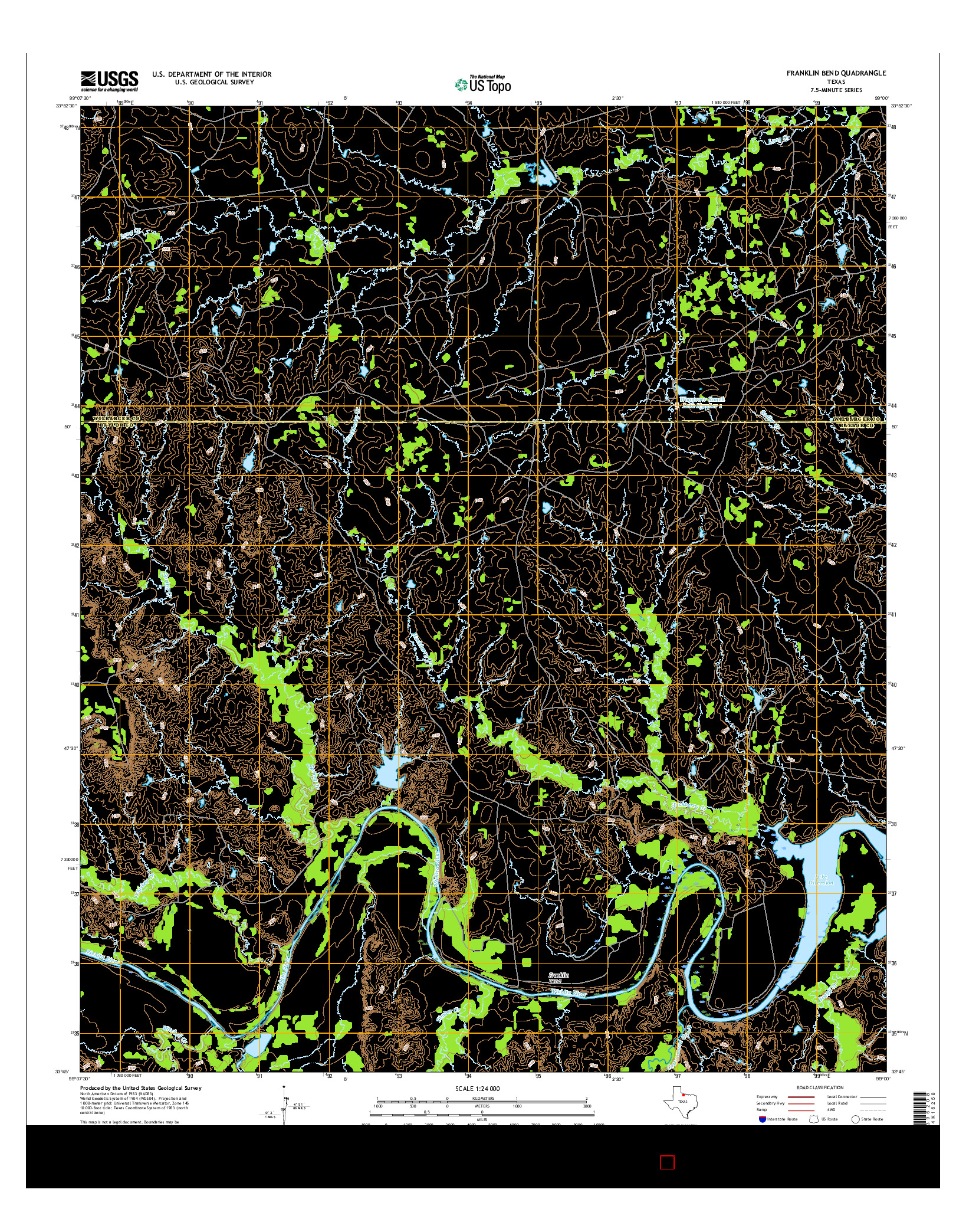 USGS US TOPO 7.5-MINUTE MAP FOR FRANKLIN BEND, TX 2016