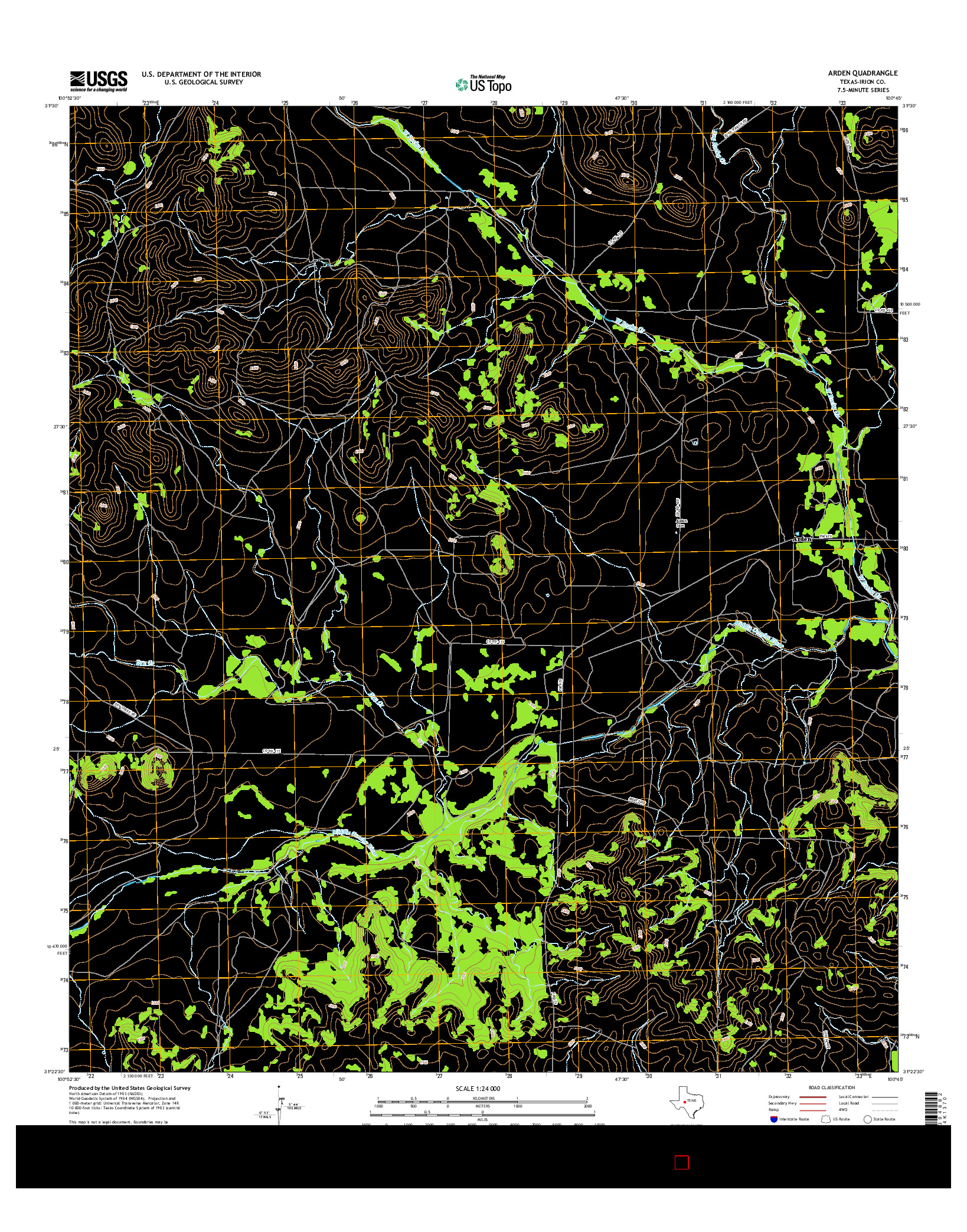 USGS US TOPO 7.5-MINUTE MAP FOR ARDEN, TX 2016