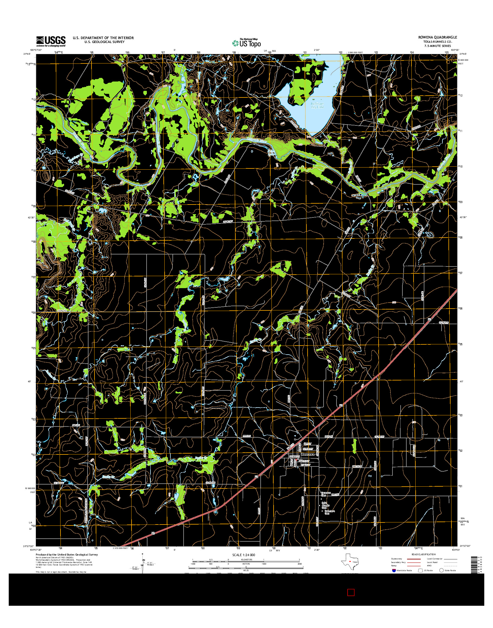 USGS US TOPO 7.5-MINUTE MAP FOR ROWENA, TX 2016