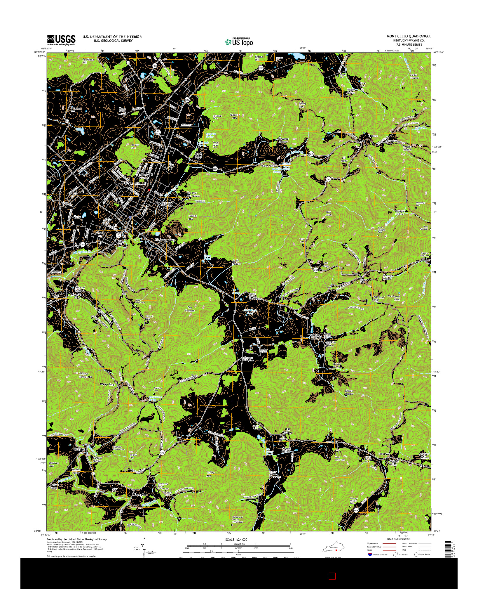 USGS US TOPO 7.5-MINUTE MAP FOR MONTICELLO, KY 2016