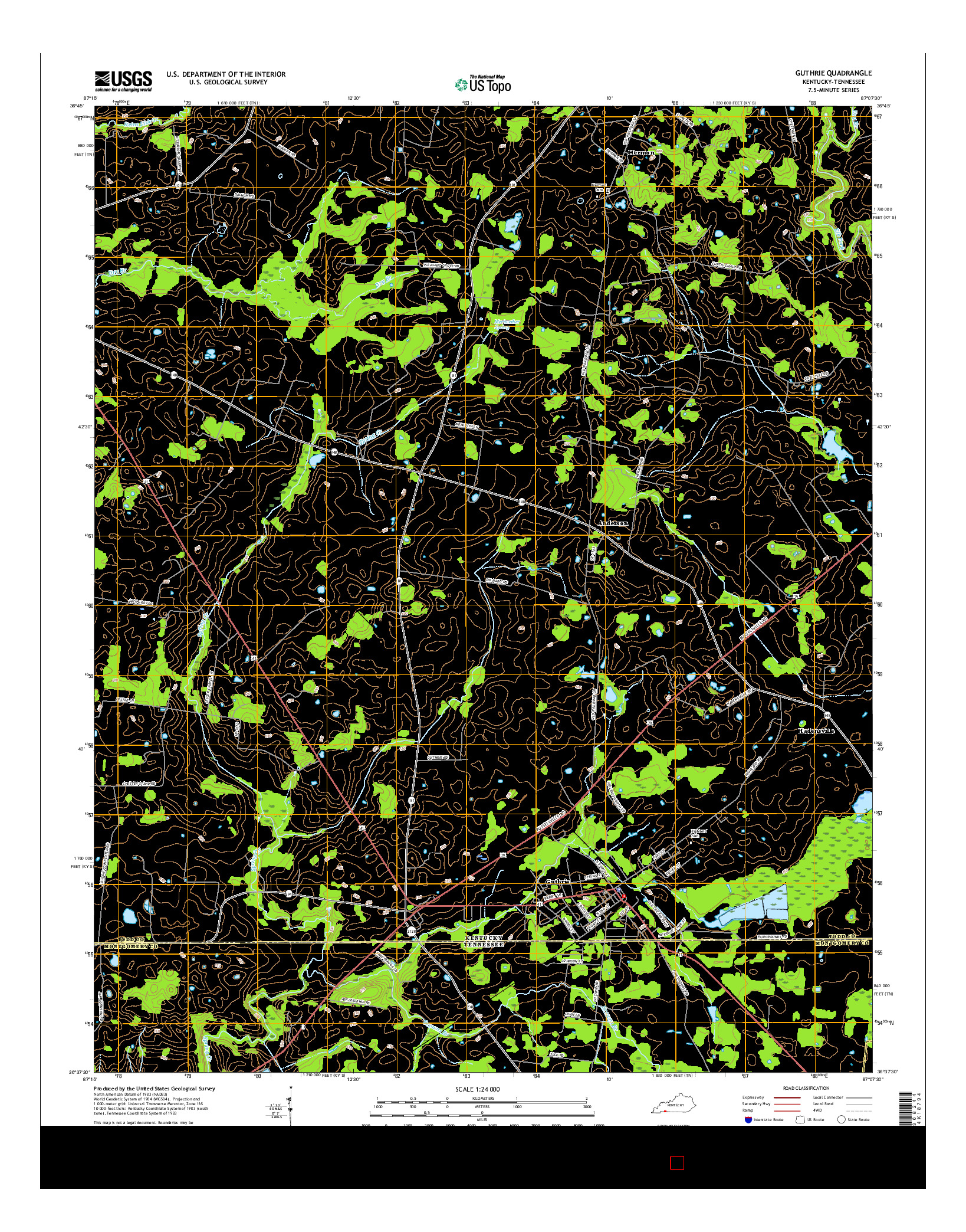 USGS US TOPO 7.5-MINUTE MAP FOR GUTHRIE, KY-TN 2016