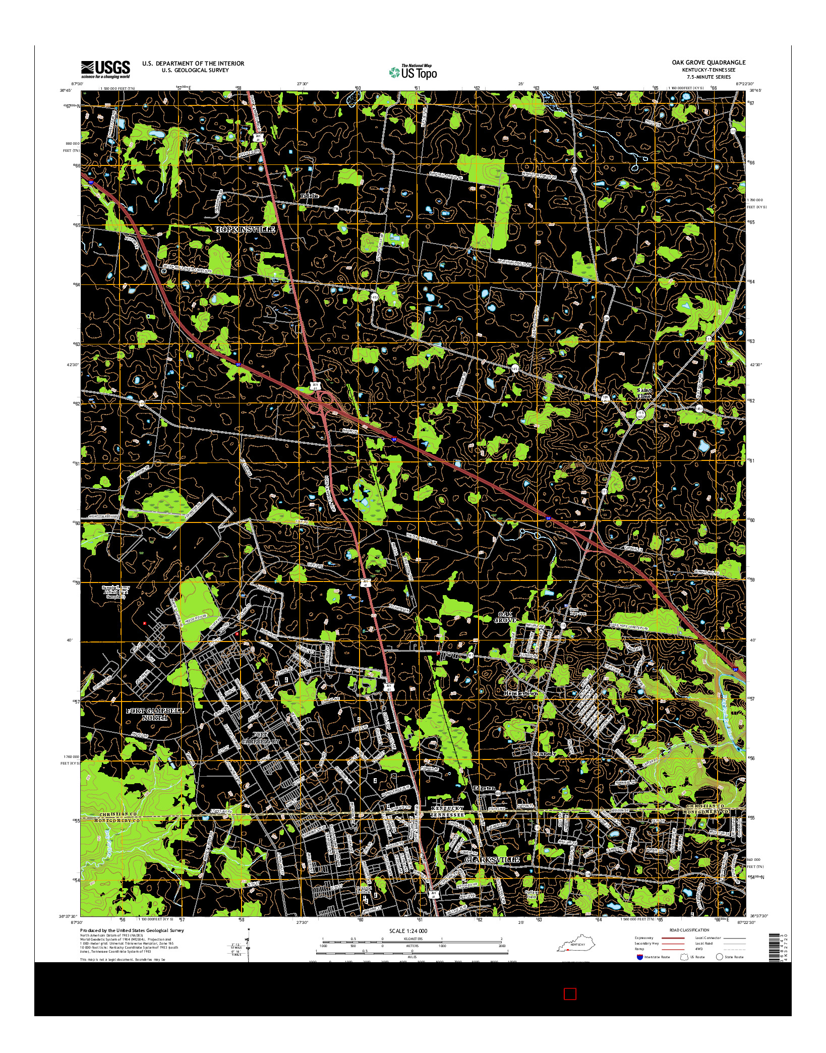 USGS US TOPO 7.5-MINUTE MAP FOR OAK GROVE, KY-TN 2016