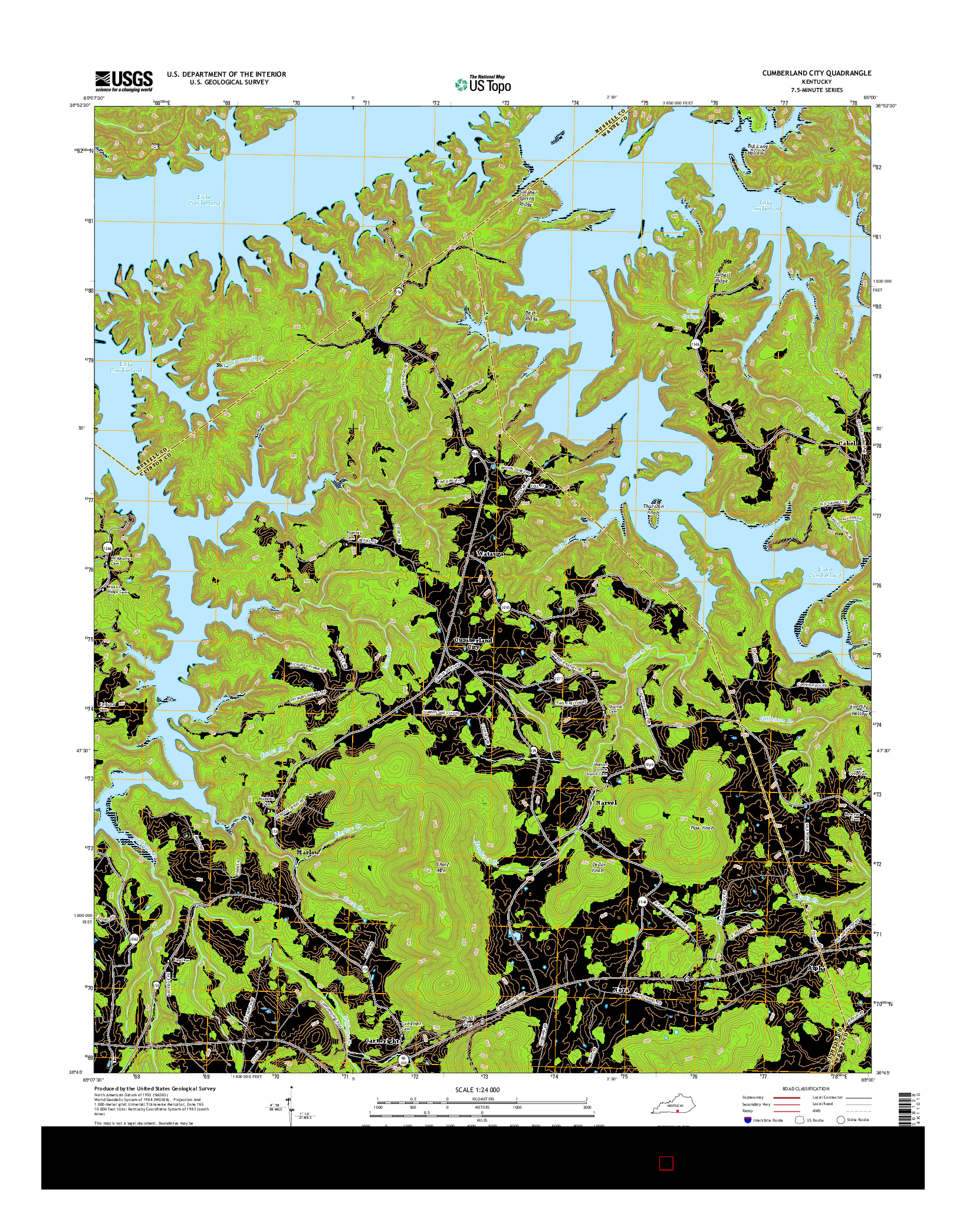 USGS US TOPO 7.5-MINUTE MAP FOR CUMBERLAND CITY, KY 2016