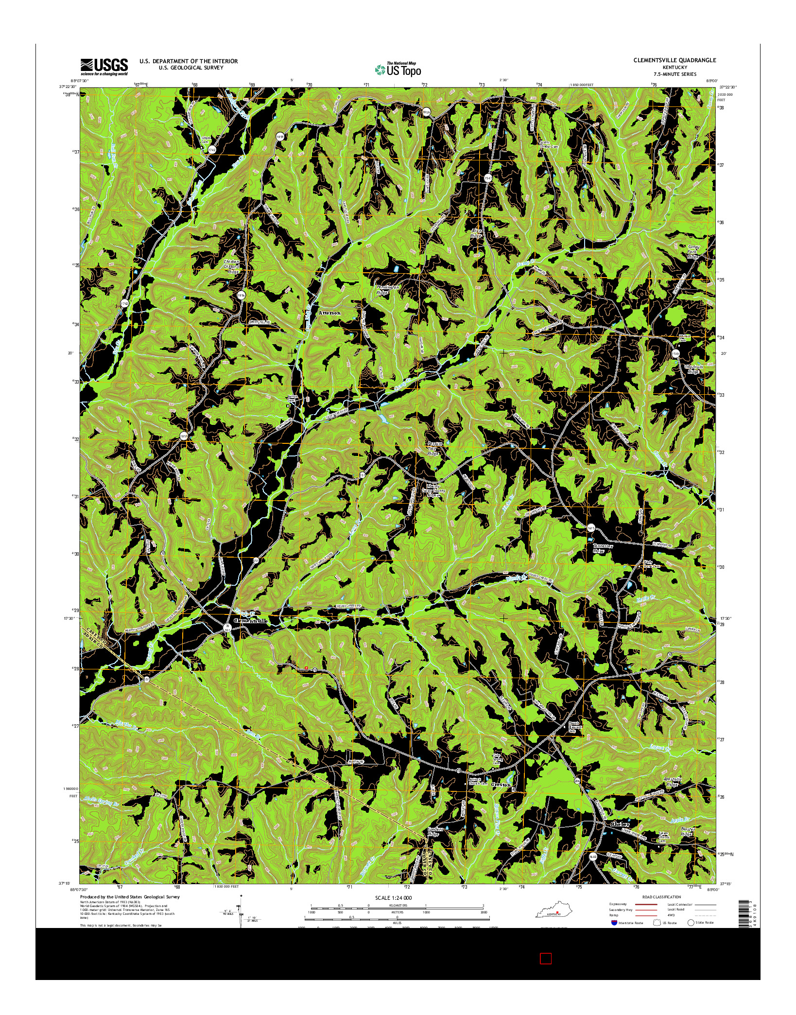 USGS US TOPO 7.5-MINUTE MAP FOR CLEMENTSVILLE, KY 2016