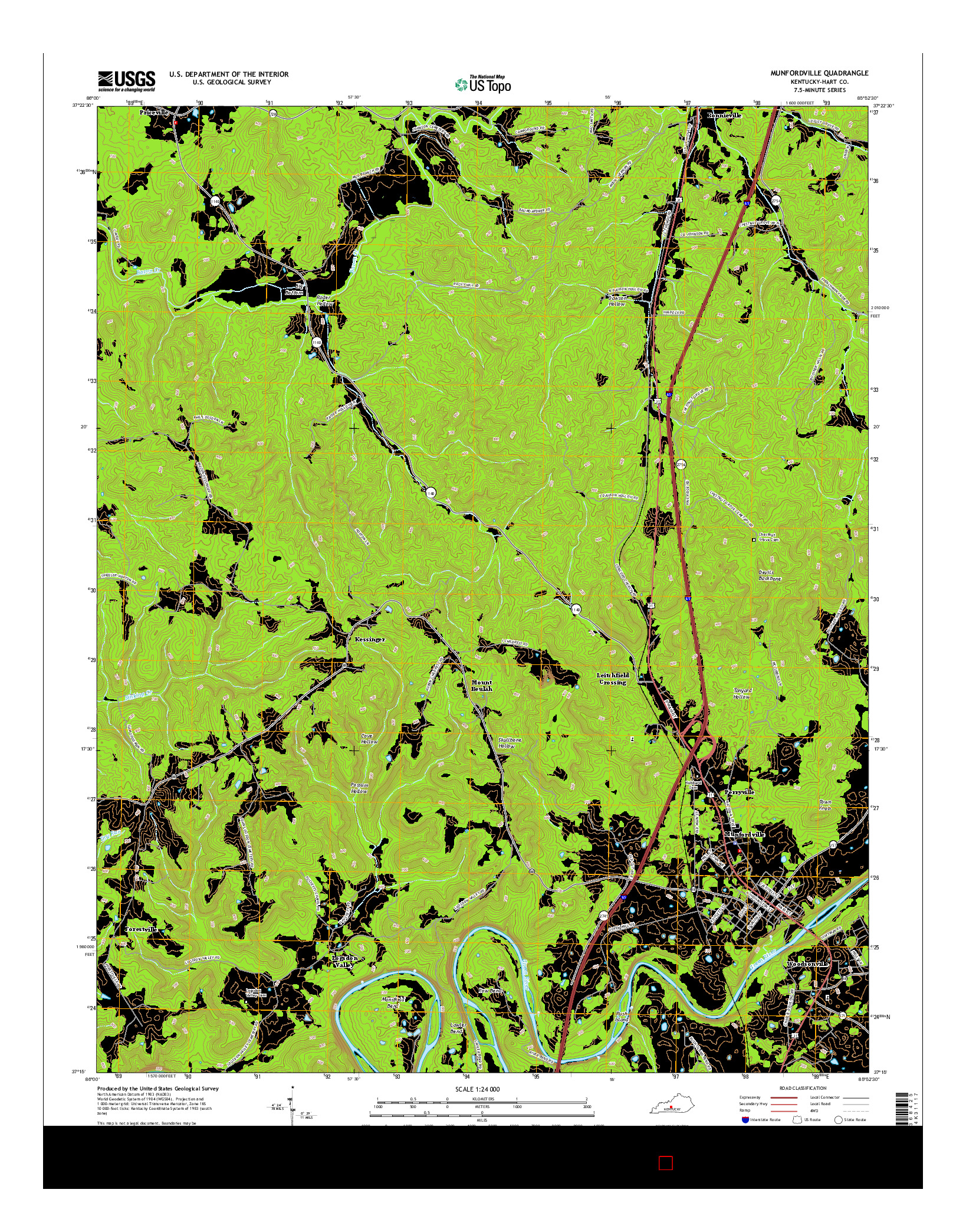 USGS US TOPO 7.5-MINUTE MAP FOR MUNFORDVILLE, KY 2016