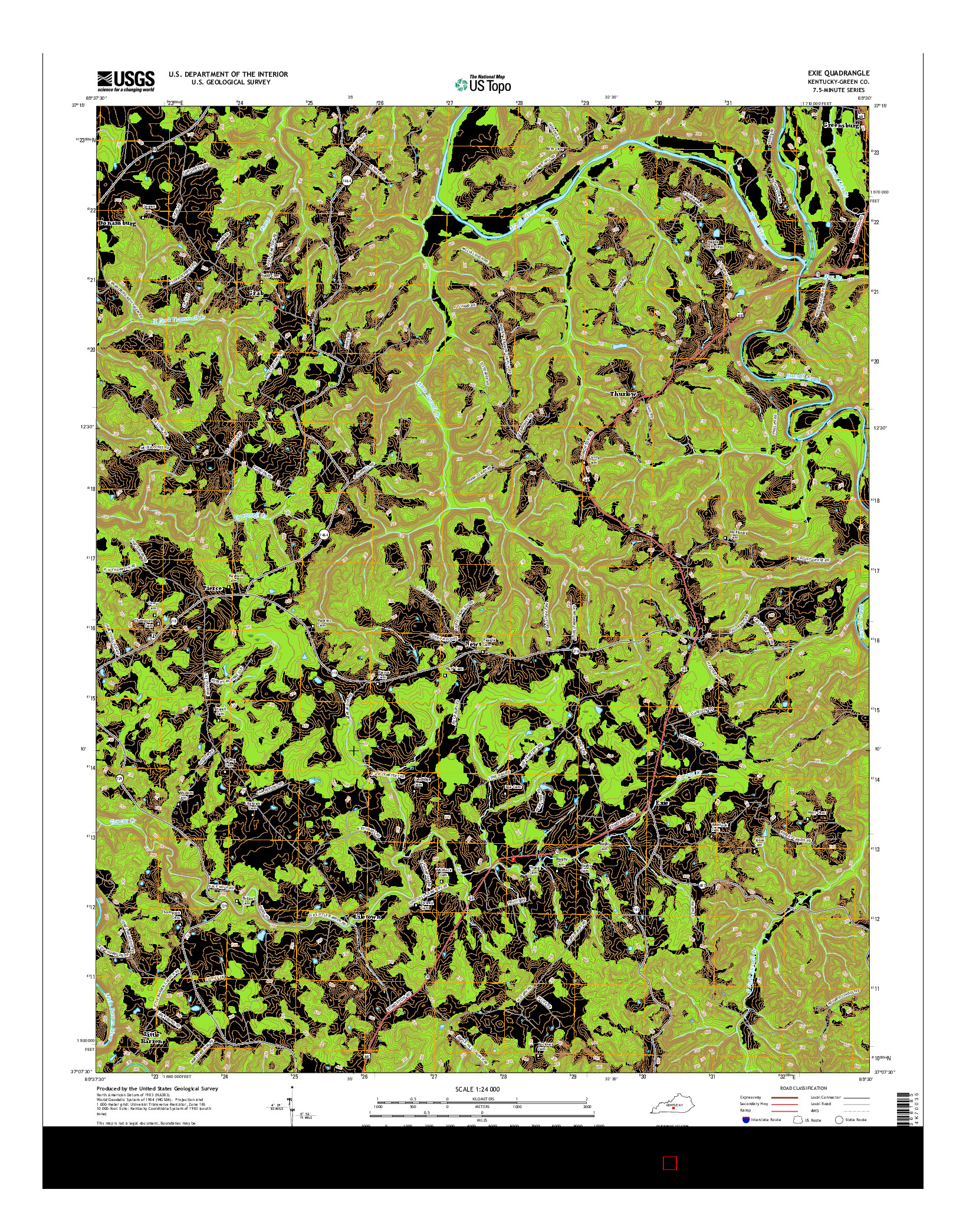 USGS US TOPO 7.5-MINUTE MAP FOR EXIE, KY 2016