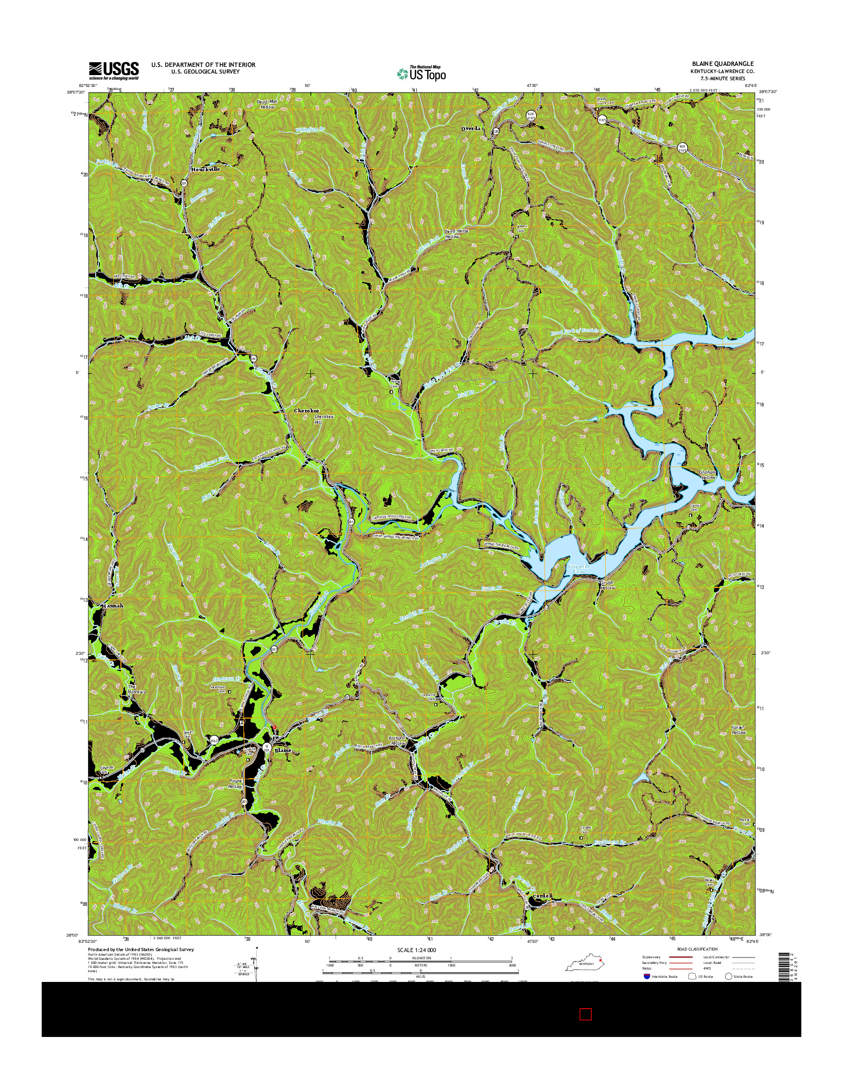 USGS US TOPO 7.5-MINUTE MAP FOR BLAINE, KY 2016