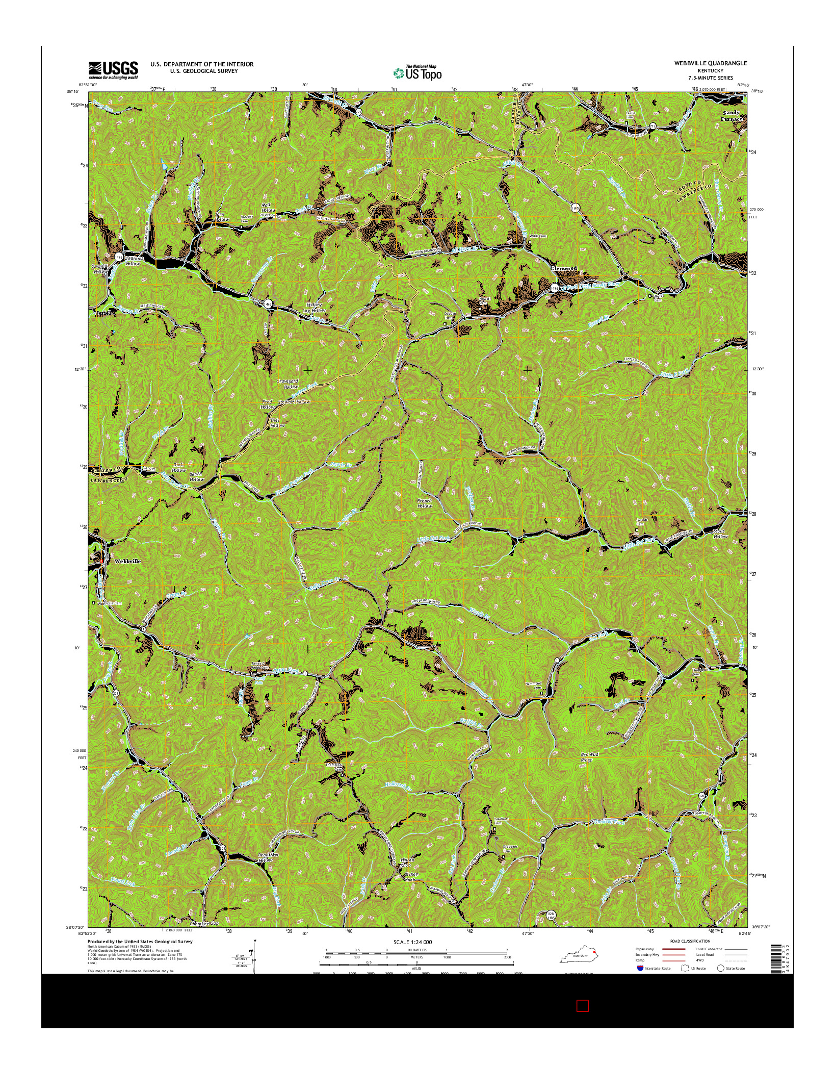 USGS US TOPO 7.5-MINUTE MAP FOR WEBBVILLE, KY 2016