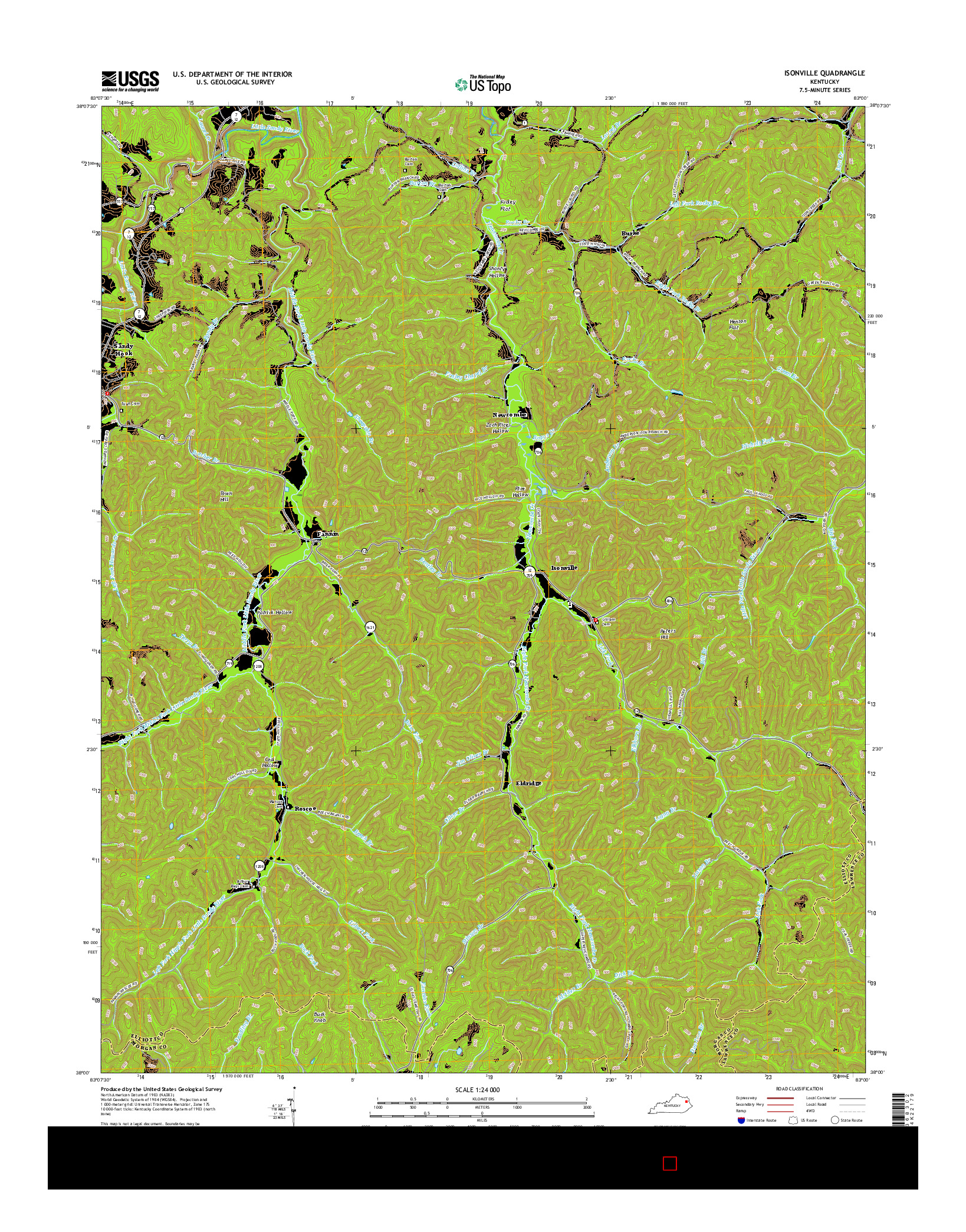 USGS US TOPO 7.5-MINUTE MAP FOR ISONVILLE, KY 2016