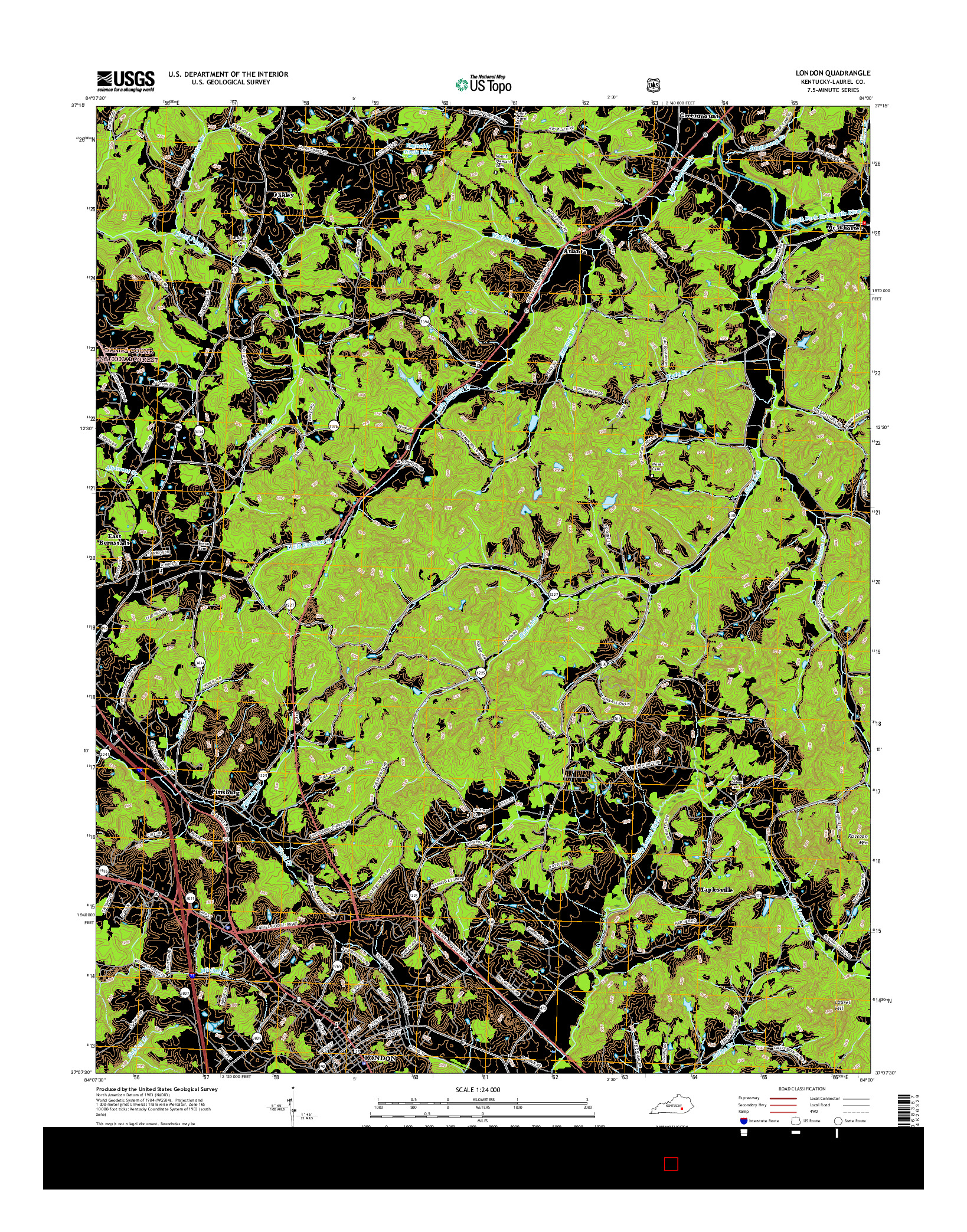 USGS US TOPO 7.5-MINUTE MAP FOR LONDON, KY 2016