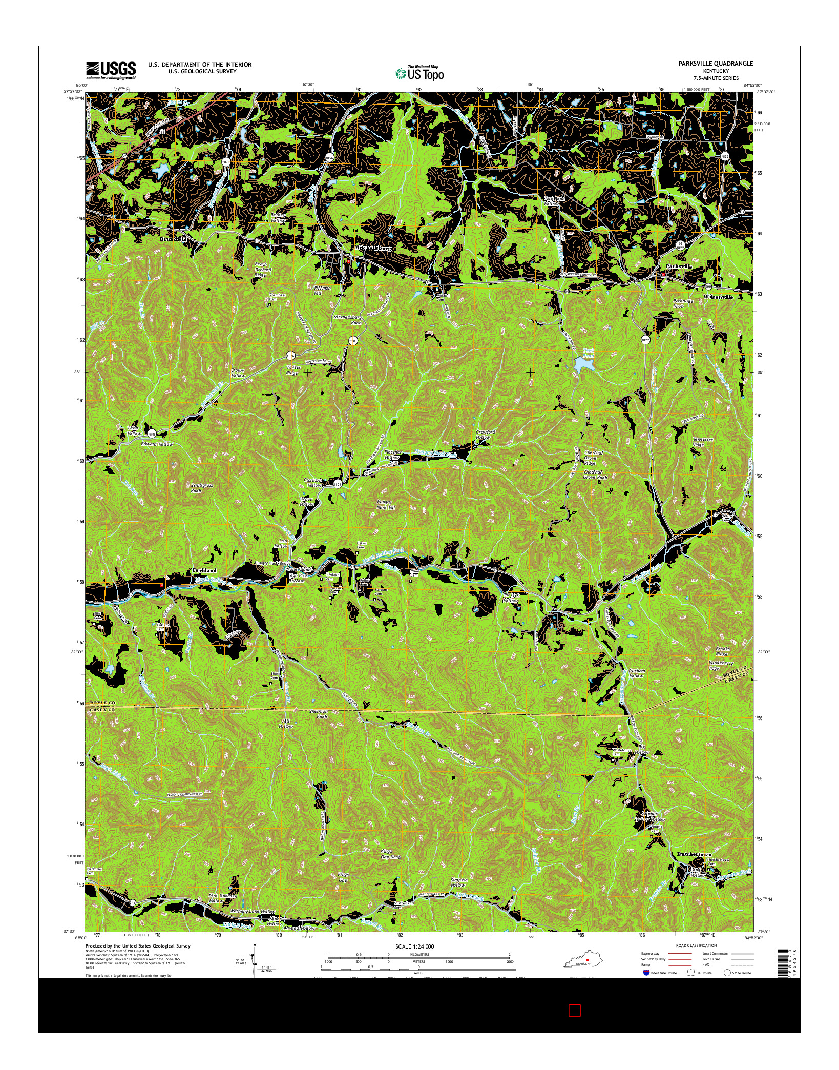 USGS US TOPO 7.5-MINUTE MAP FOR PARKSVILLE, KY 2016