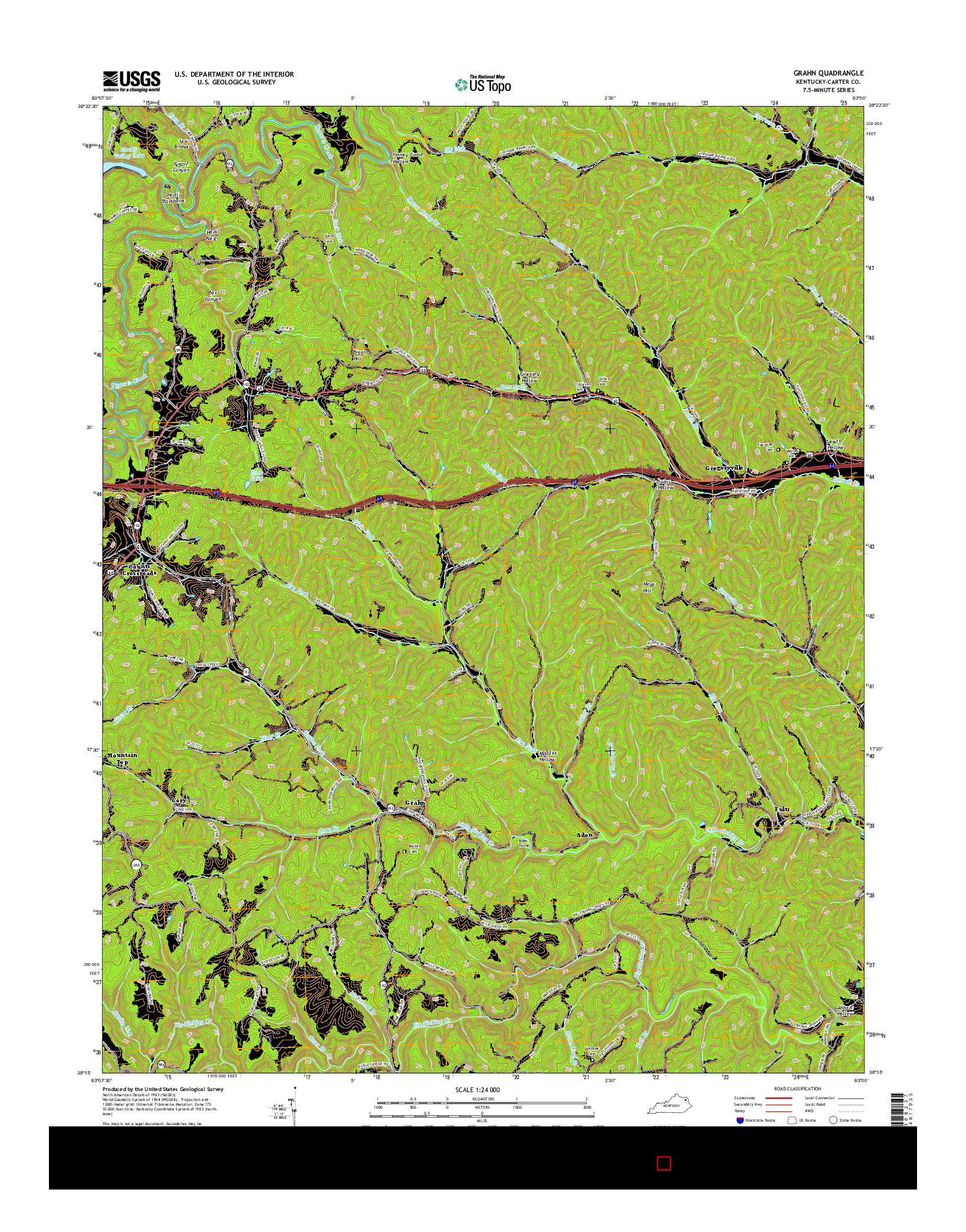 USGS US TOPO 7.5-MINUTE MAP FOR GRAHN, KY 2016