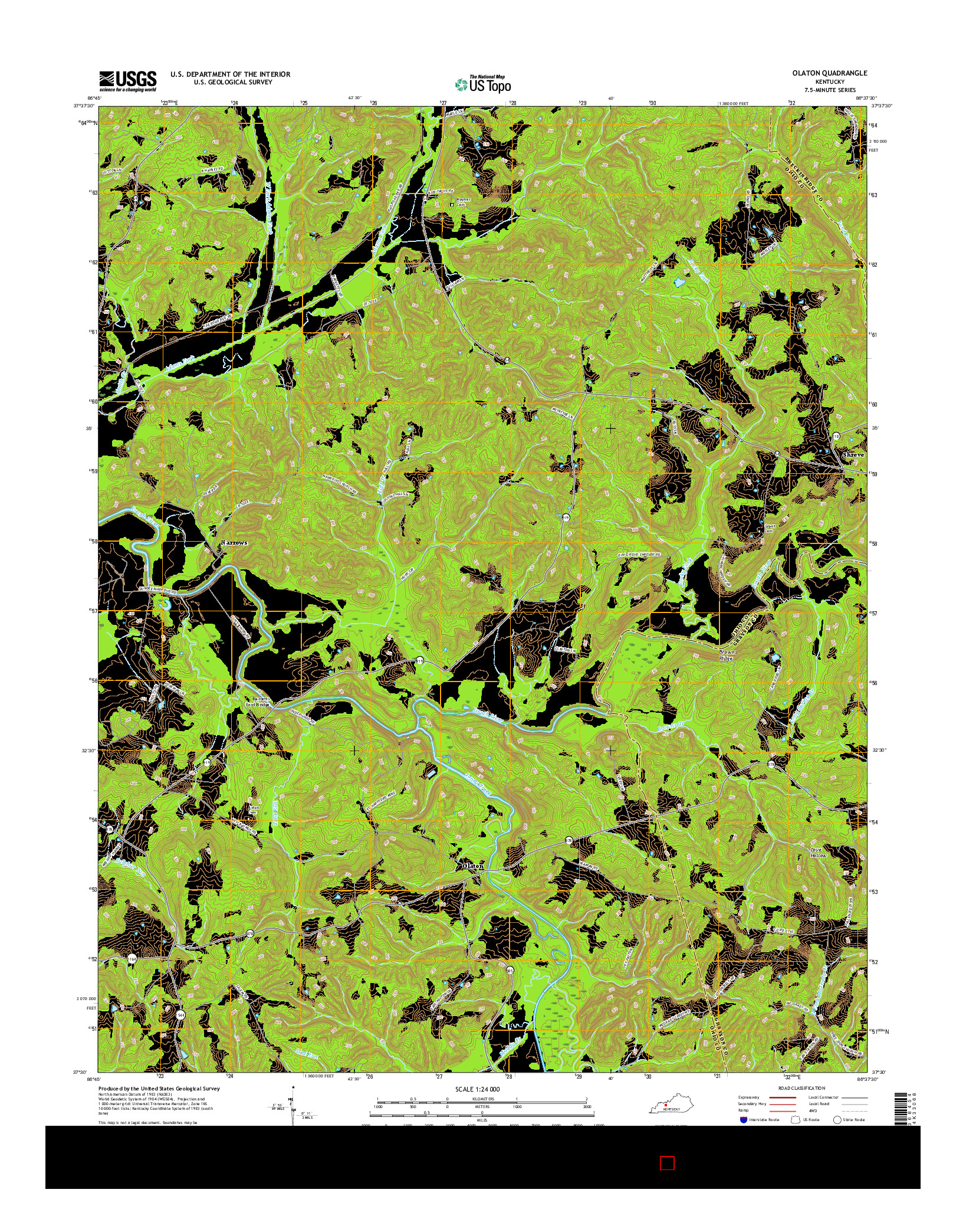 USGS US TOPO 7.5-MINUTE MAP FOR OLATON, KY 2016