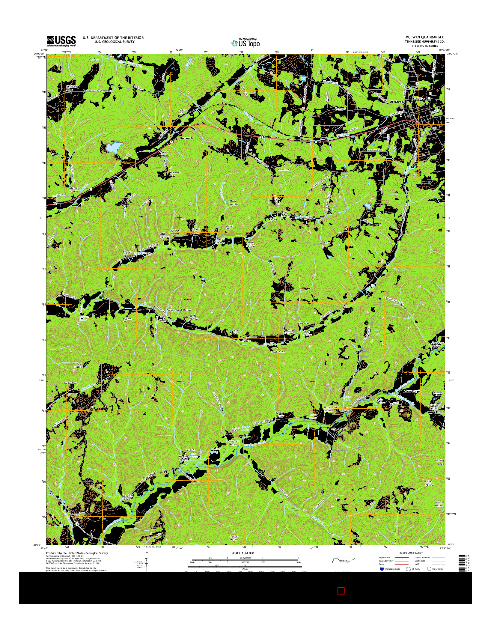 USGS US TOPO 7.5-MINUTE MAP FOR MCEWEN, TN 2016