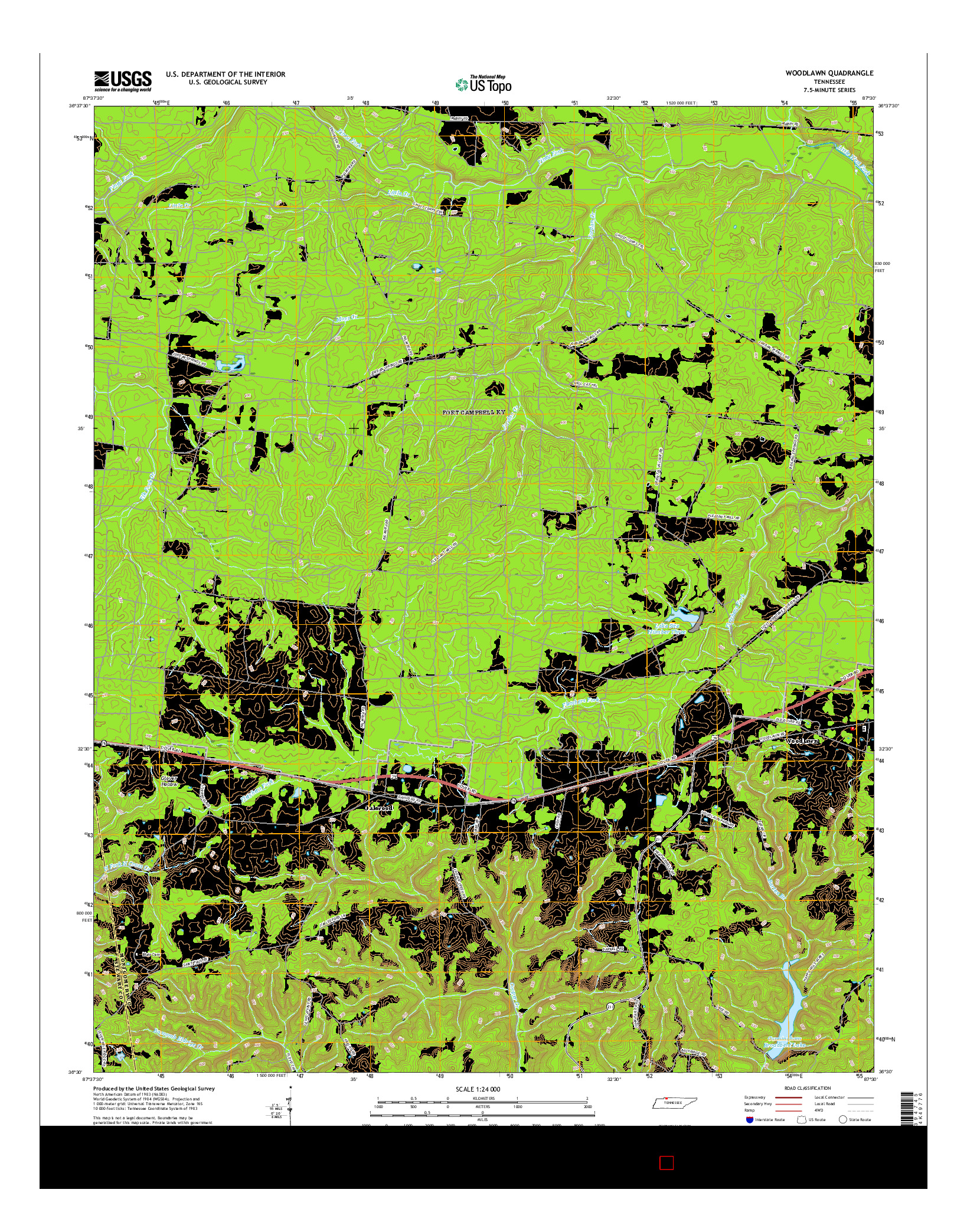 USGS US TOPO 7.5-MINUTE MAP FOR WOODLAWN, TN 2016