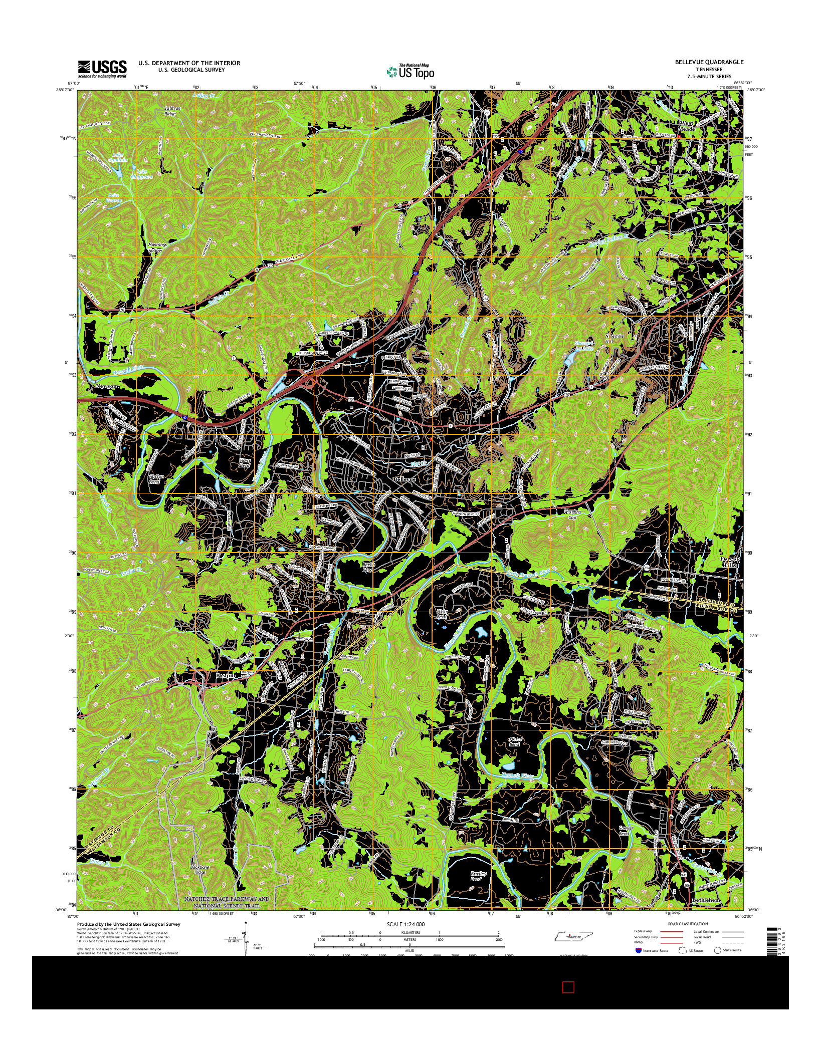 USGS US TOPO 7.5-MINUTE MAP FOR BELLEVUE, TN 2016