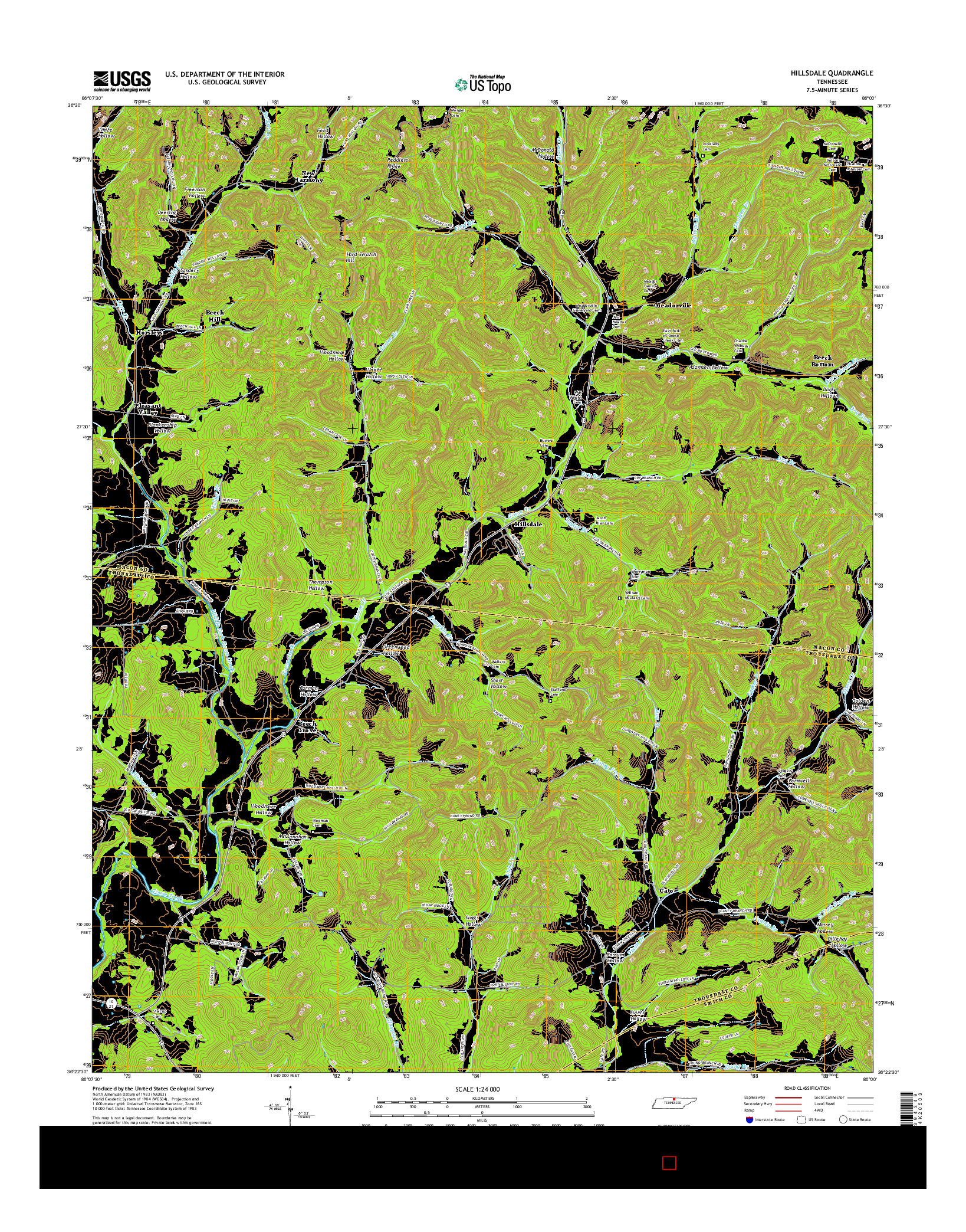 USGS US TOPO 7.5-MINUTE MAP FOR HILLSDALE, TN 2016