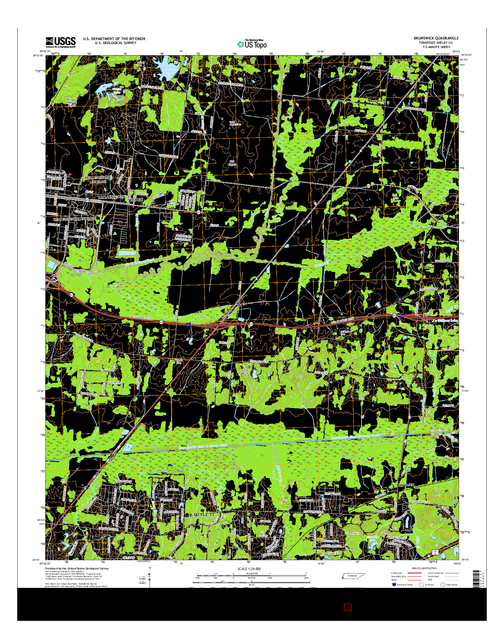 USGS US TOPO 7.5-MINUTE MAP FOR BRUNSWICK, TN 2016