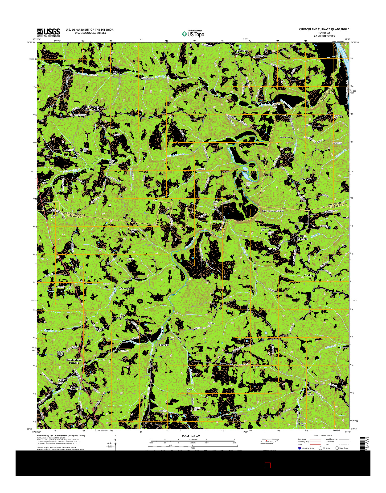 USGS US TOPO 7.5-MINUTE MAP FOR CUMBERLAND FURNACE, TN 2016