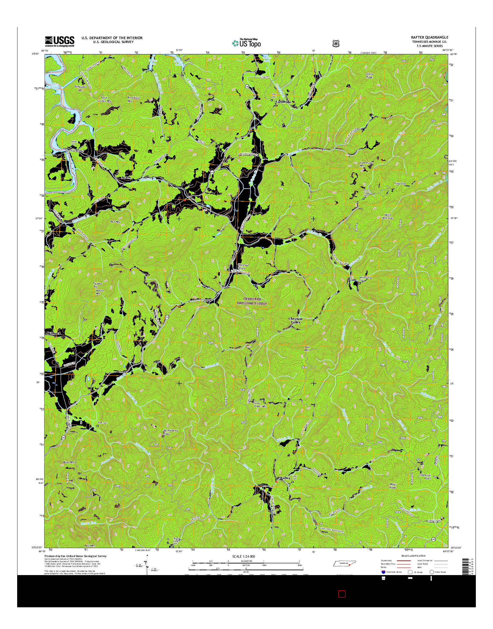 USGS US TOPO 7.5-MINUTE MAP FOR RAFTER, TN 2016
