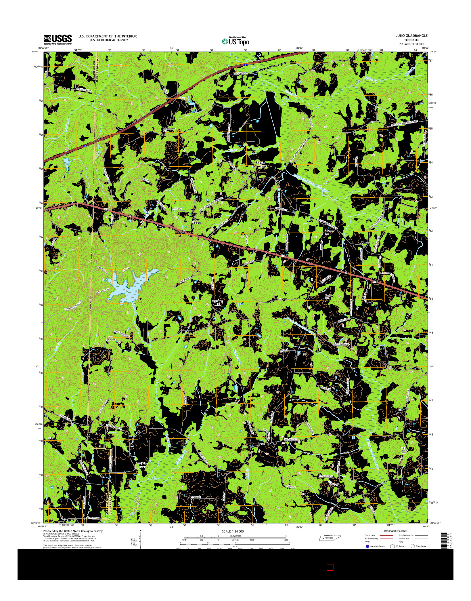 USGS US TOPO 7.5-MINUTE MAP FOR JUNO, TN 2016