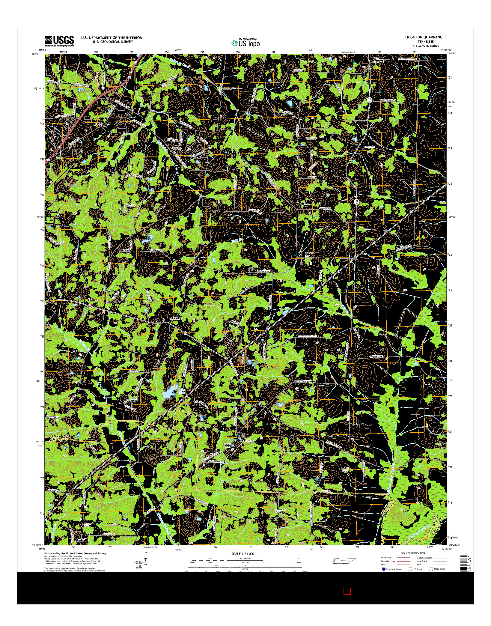 USGS US TOPO 7.5-MINUTE MAP FOR BRIGHTON, TN 2016