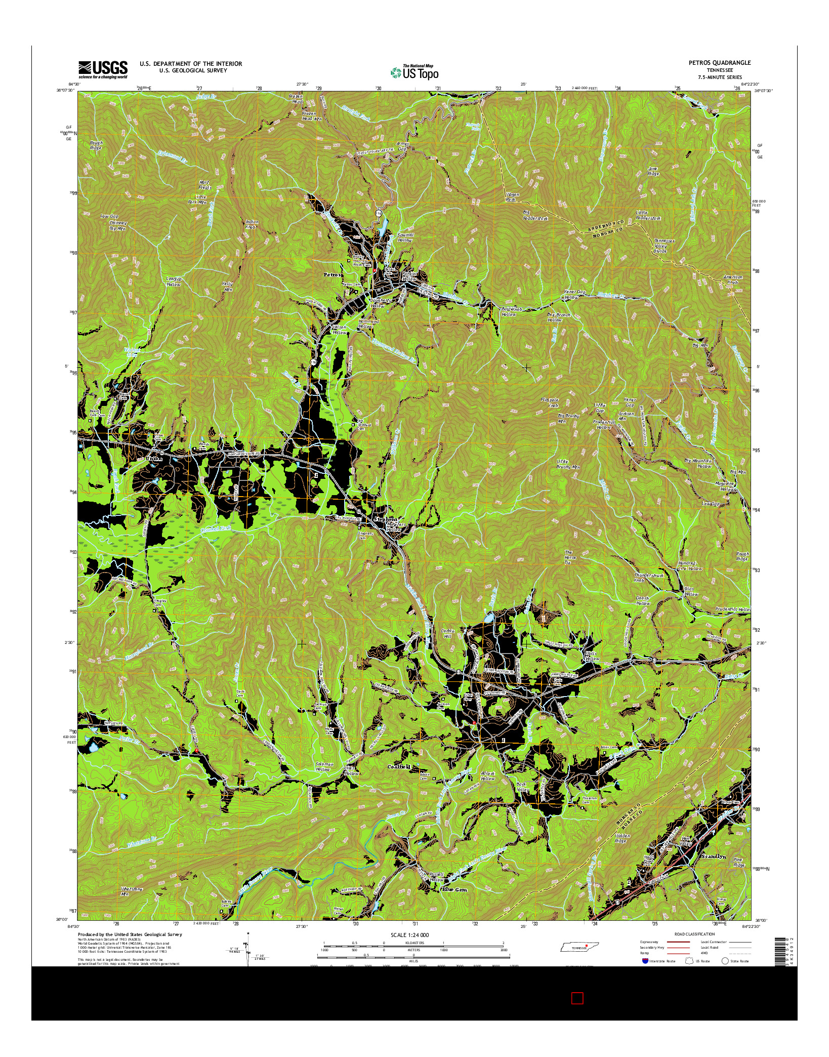 USGS US TOPO 7.5-MINUTE MAP FOR PETROS, TN 2016