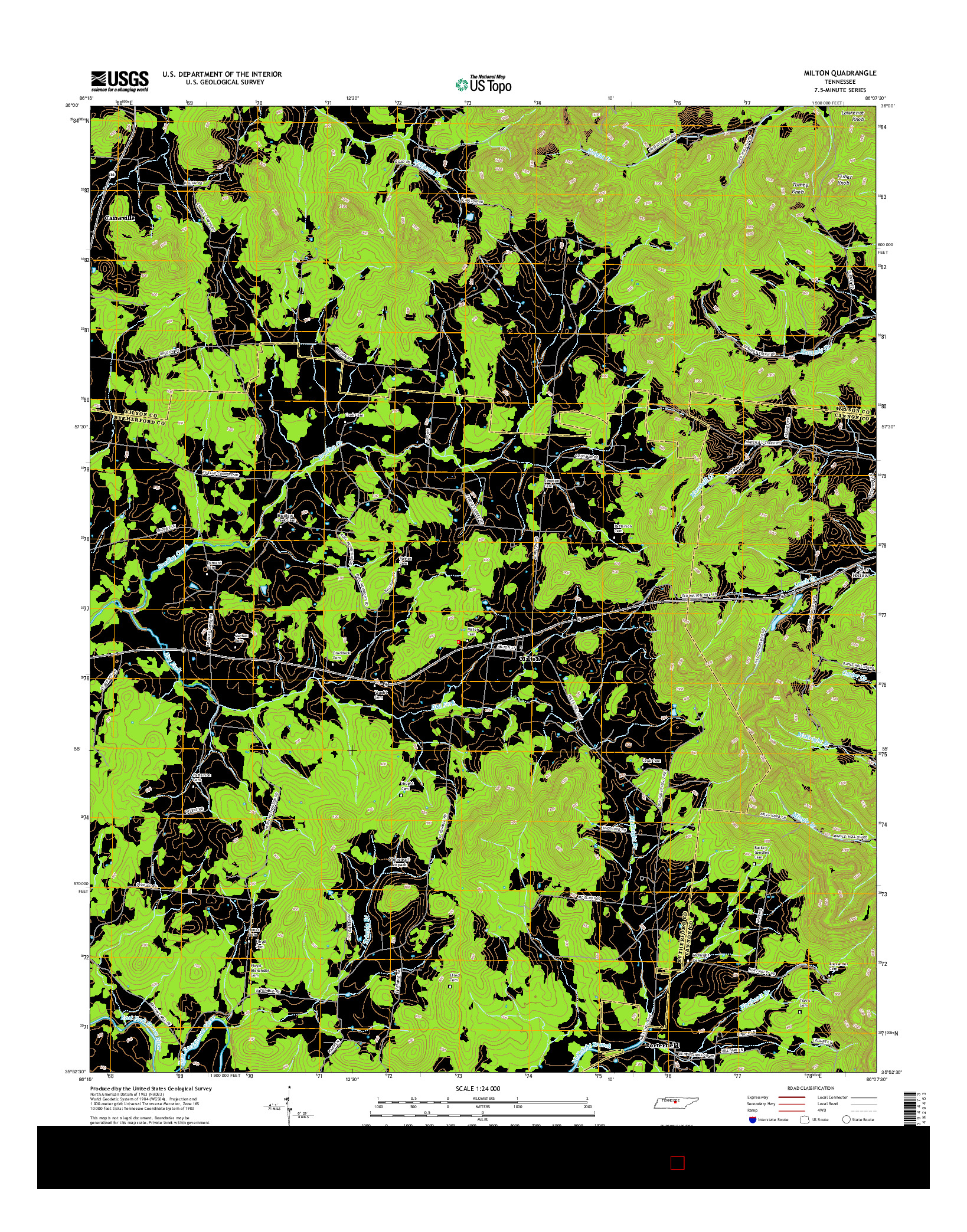 USGS US TOPO 7.5-MINUTE MAP FOR MILTON, TN 2016