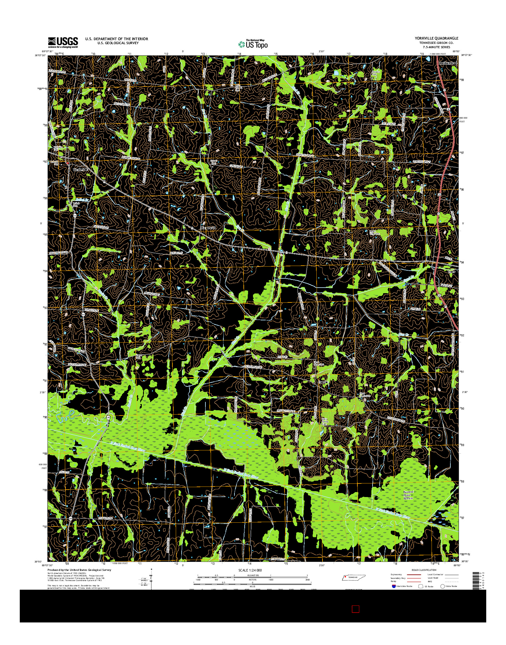 USGS US TOPO 7.5-MINUTE MAP FOR YORKVILLE, TN 2016