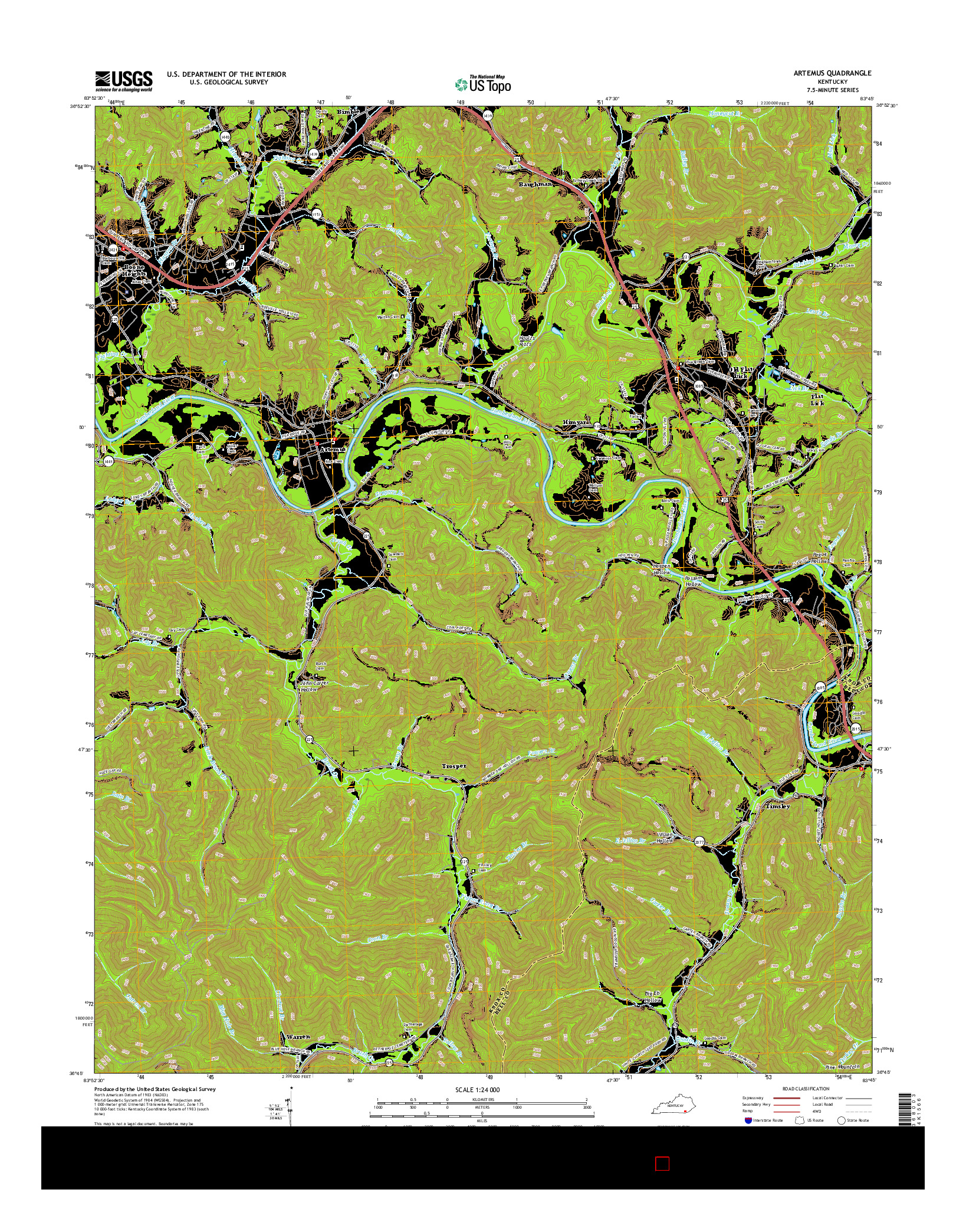 USGS US TOPO 7.5-MINUTE MAP FOR ARTEMUS, KY 2016