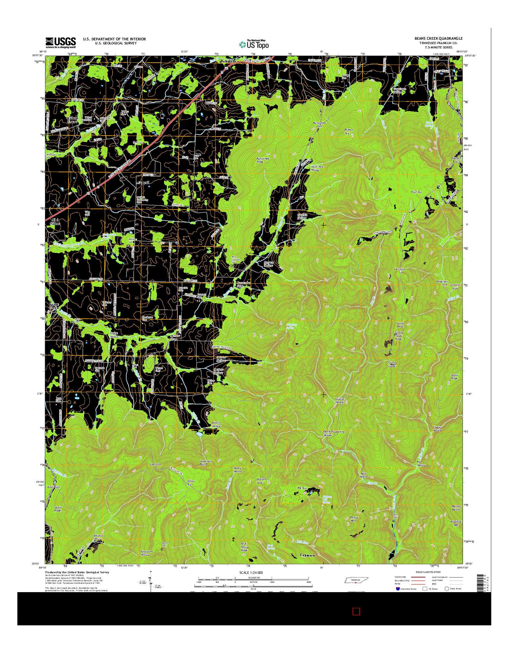 USGS US TOPO 7.5-MINUTE MAP FOR BEANS CREEK, TN 2016