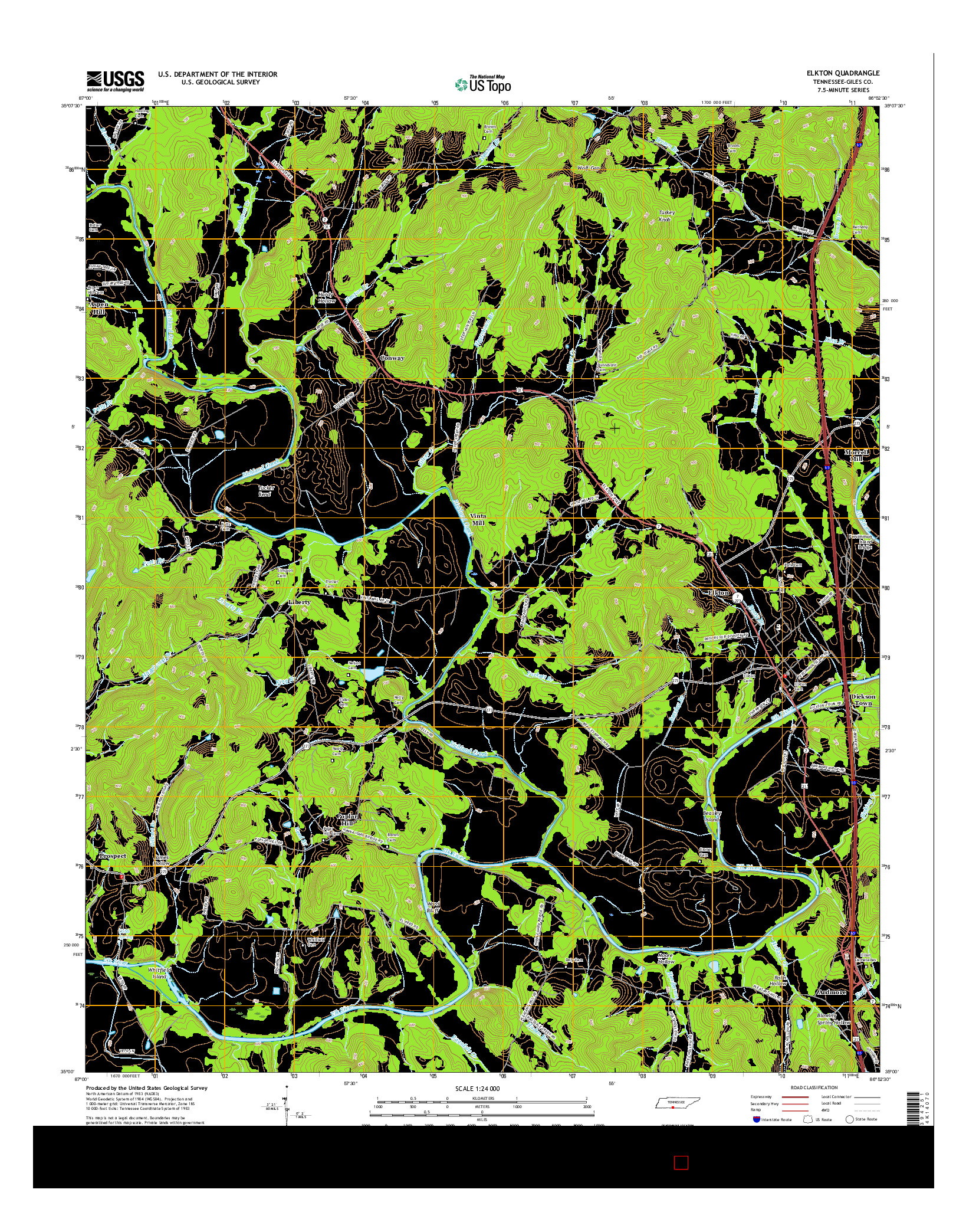 USGS US TOPO 7.5-MINUTE MAP FOR ELKTON, TN 2016