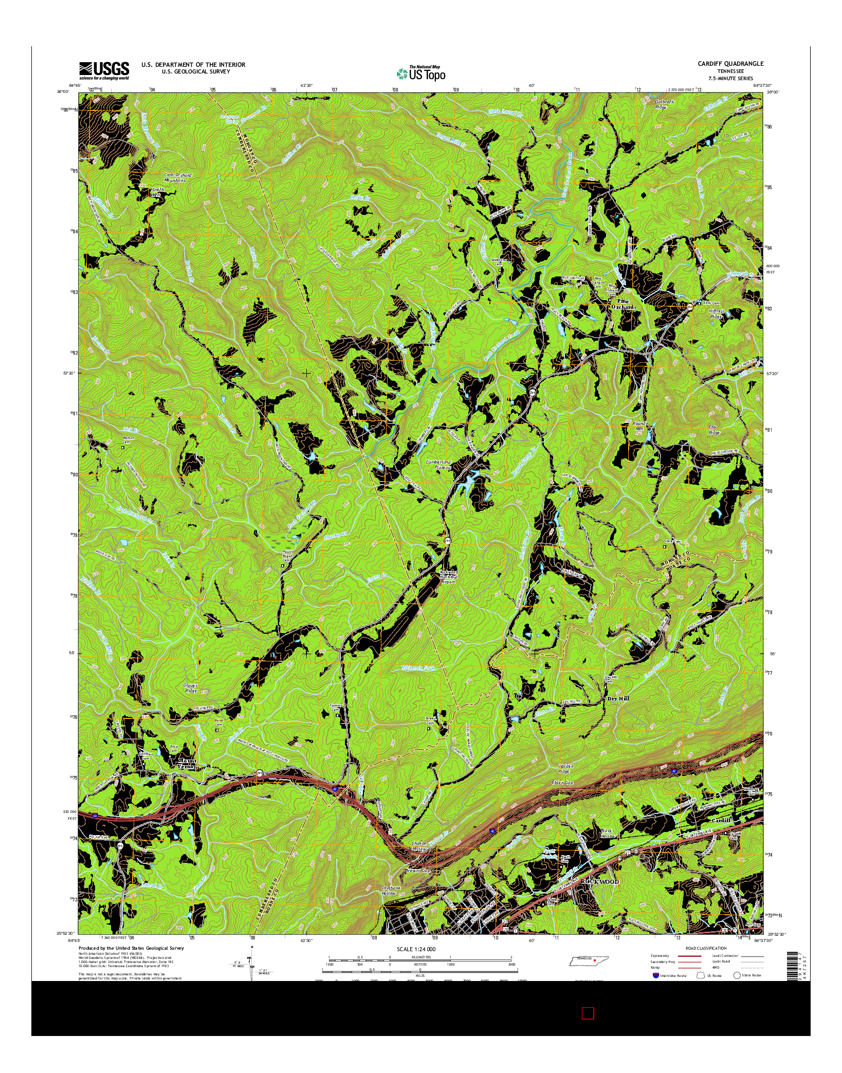 USGS US TOPO 7.5-MINUTE MAP FOR CARDIFF, TN 2016