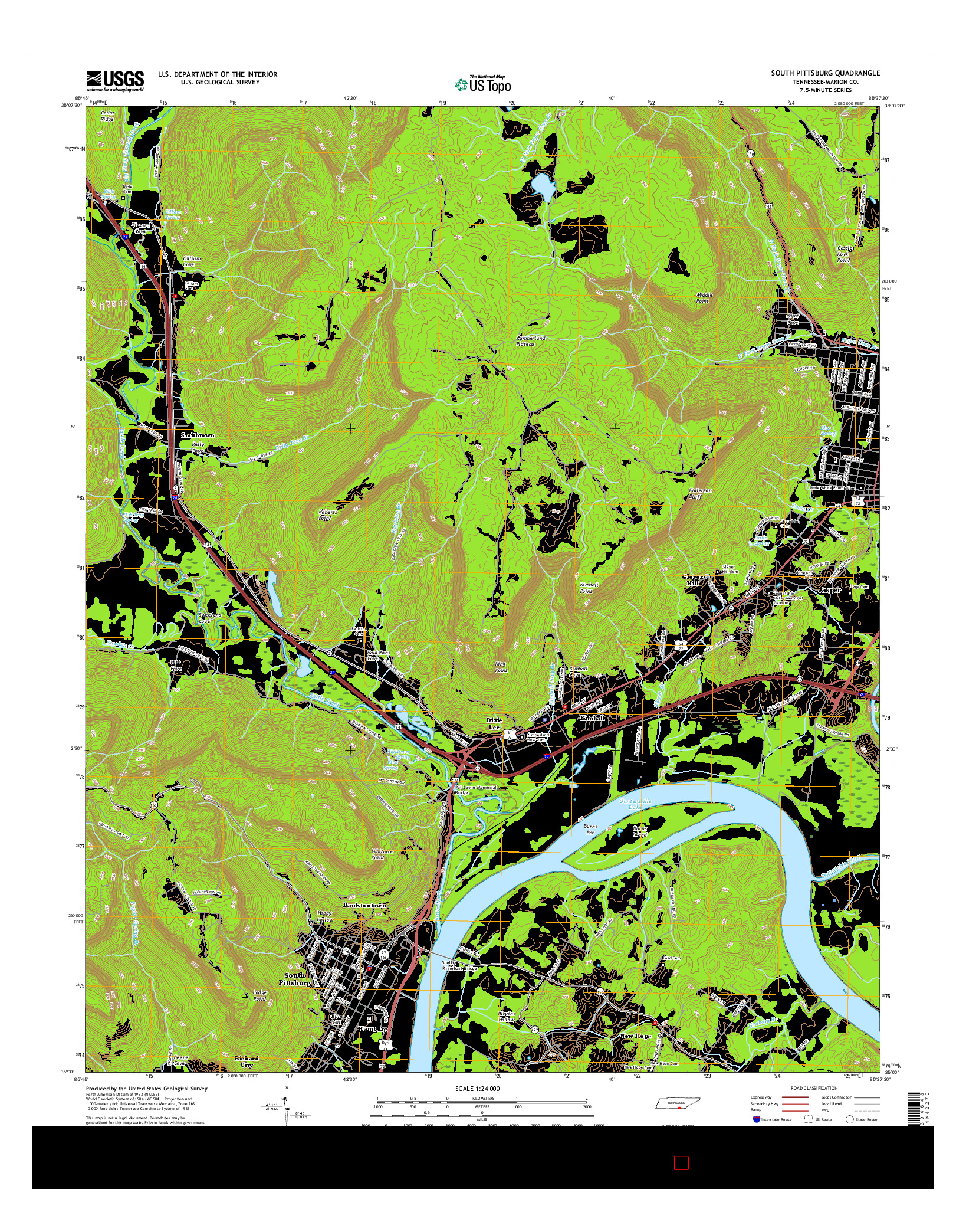 USGS US TOPO 7.5-MINUTE MAP FOR SOUTH PITTSBURG, TN 2016