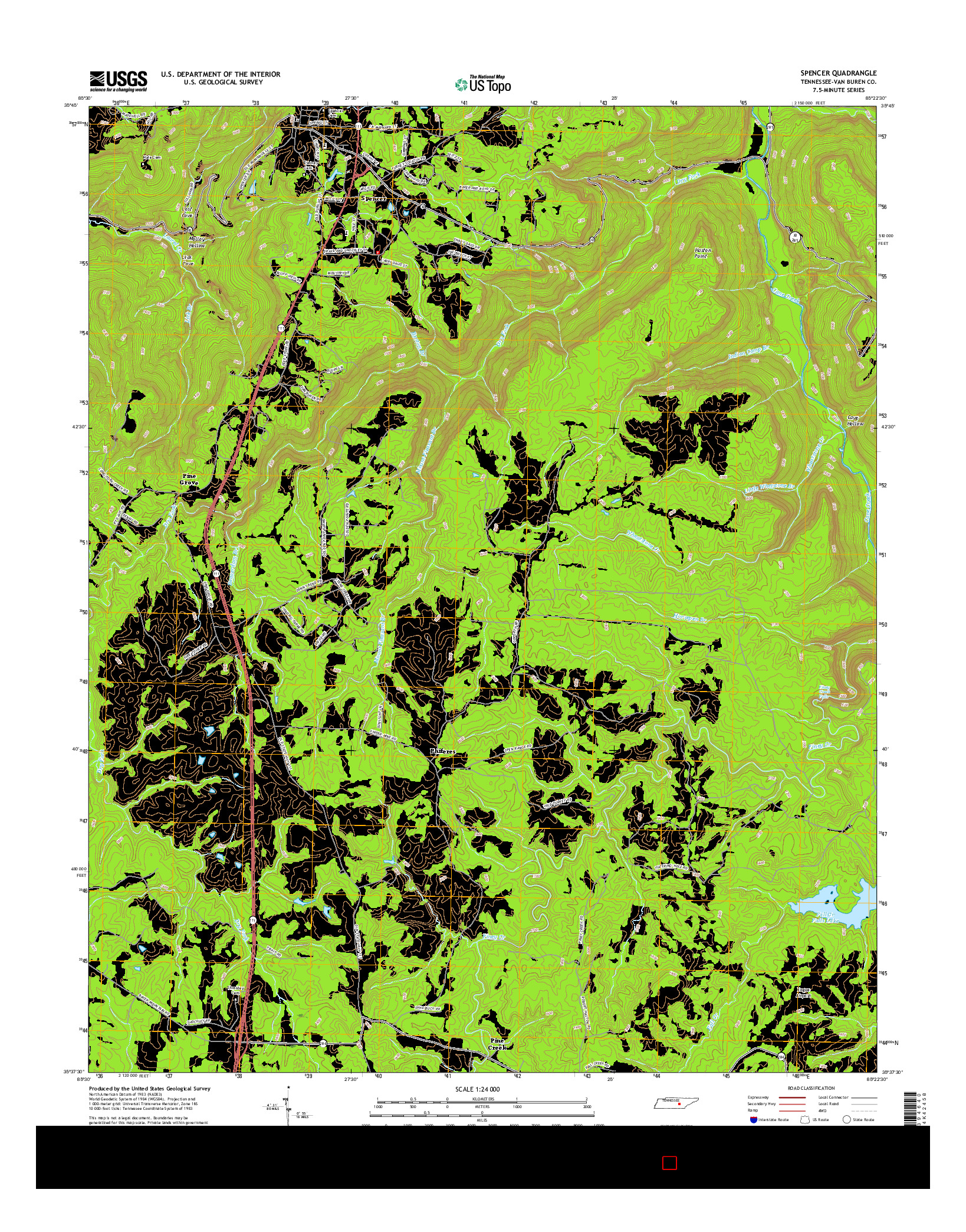 USGS US TOPO 7.5-MINUTE MAP FOR SPENCER, TN 2016