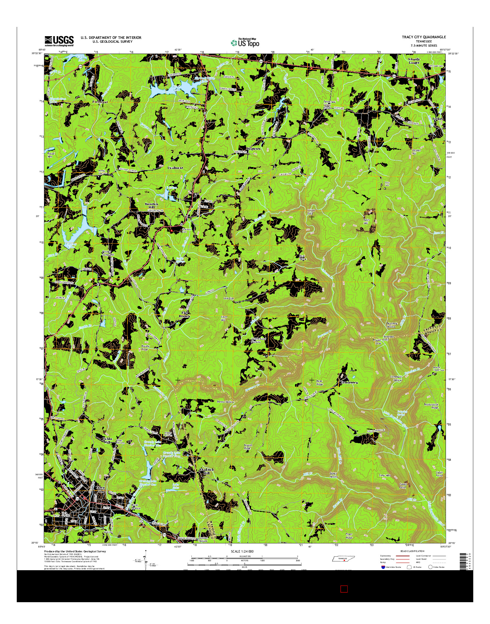 USGS US TOPO 7.5-MINUTE MAP FOR TRACY CITY, TN 2016