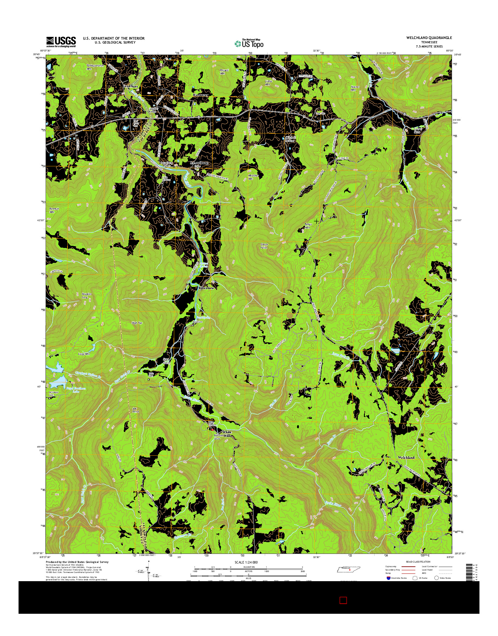 USGS US TOPO 7.5-MINUTE MAP FOR WELCHLAND, TN 2016